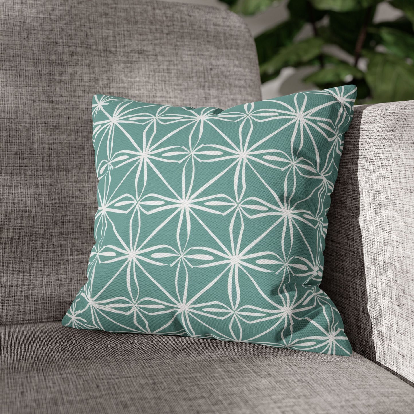 Elegant Minimalist Geometric Line Art in White and Teal Pattern Spun Polyester Square Pillowcase 4 Sizes