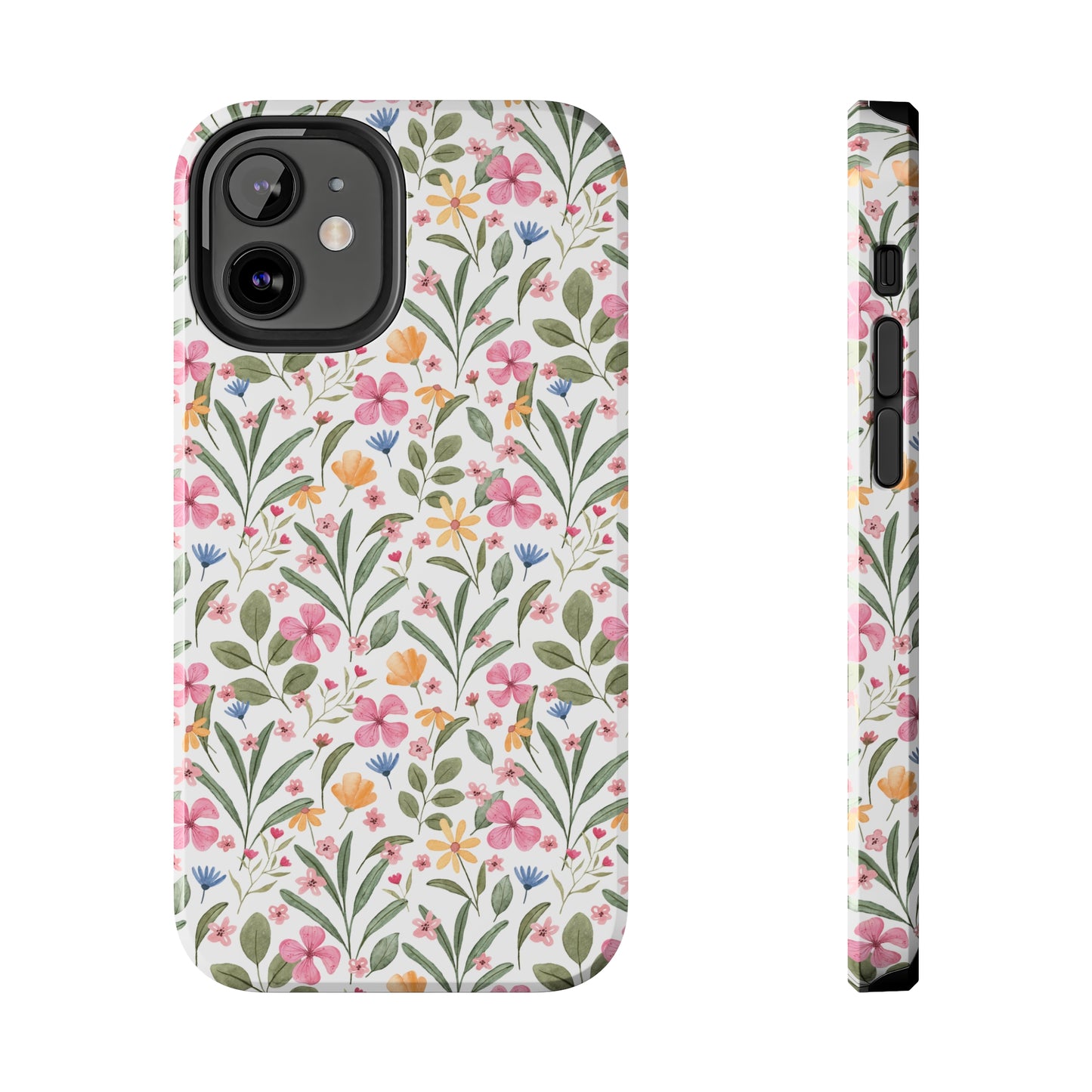 Pink Watercolor Spring Flowers Iphone Tough Phone Case