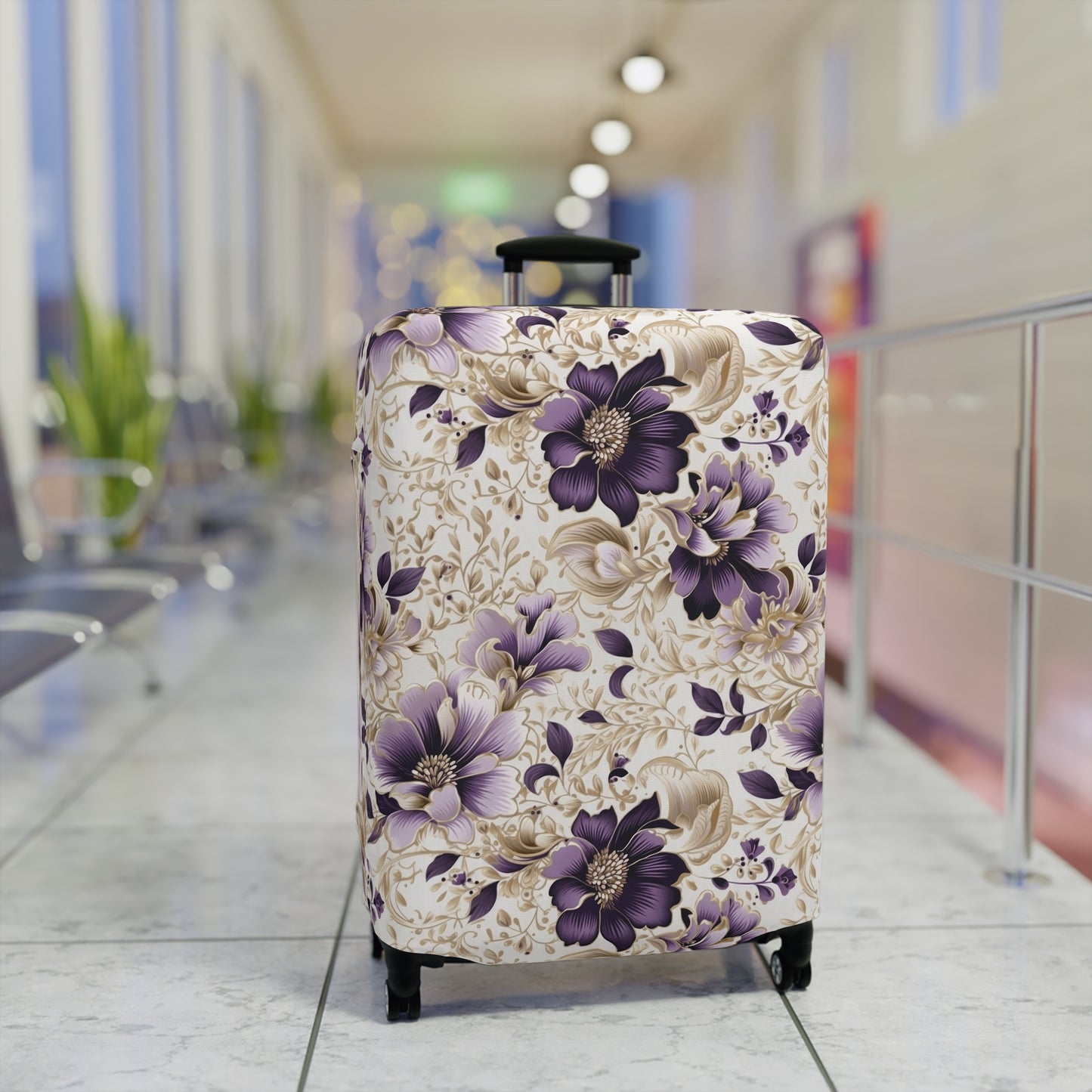 Purple Majesty: Watercolor Floral Design with Gold Foliage Accents  - Luggage Protector and Cover 3 Sizes