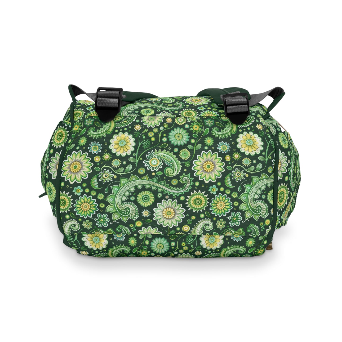 Emerald Oasis in Lush Paisley and Floral Mandala in Soothing Green Tones Multifunctional Diaper Backpack