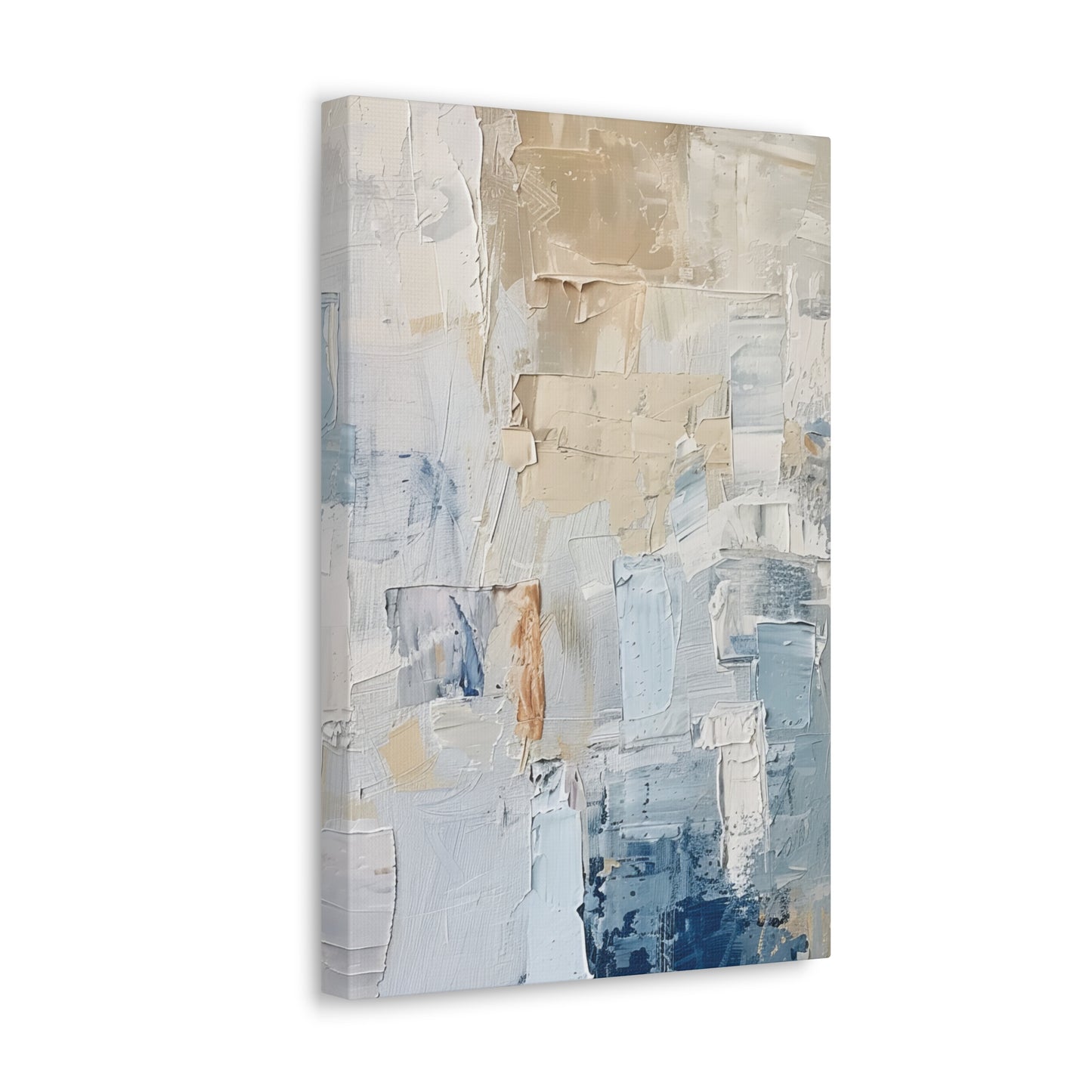 Bold Contrasts Abstract Tan, Grey and Blue Color Blocking with Heavy Strokes Print on Canvas Gallery - 13 Sizes