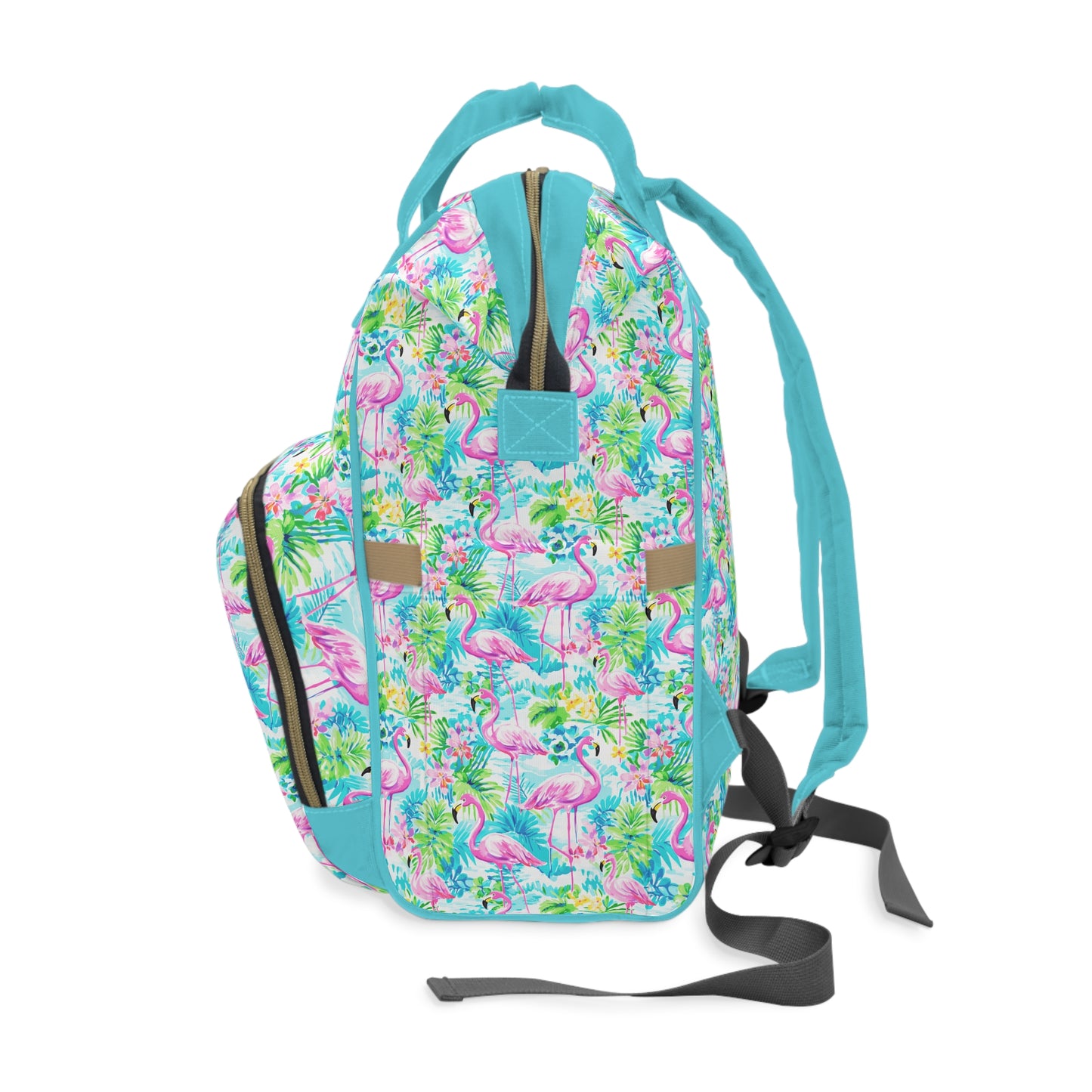 Tropical Flamingo Haven: Surrounded by Flowers and Palm Trees Multifunctional Diaper Backpack