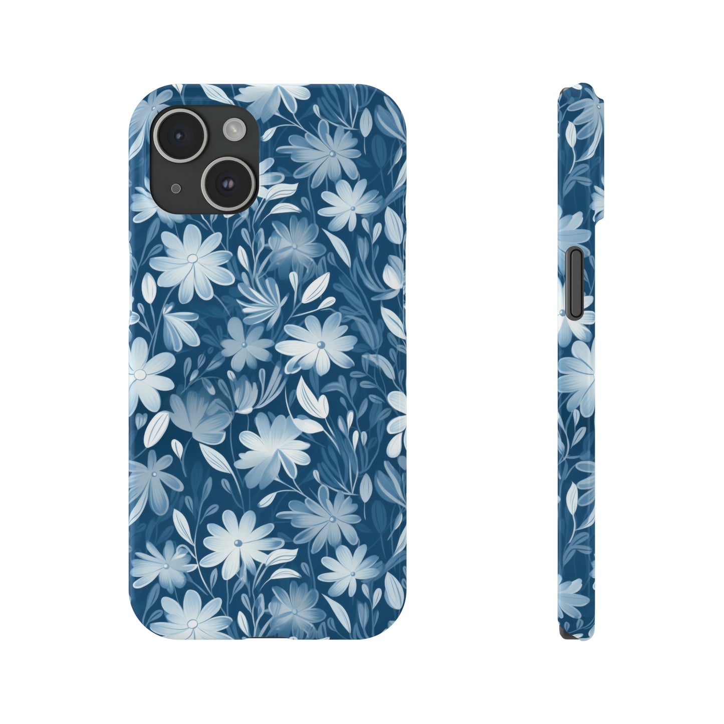 Gentle Elegance: Soft Muted Blue Flower Design Iphone 15-12 Slim Phone Case