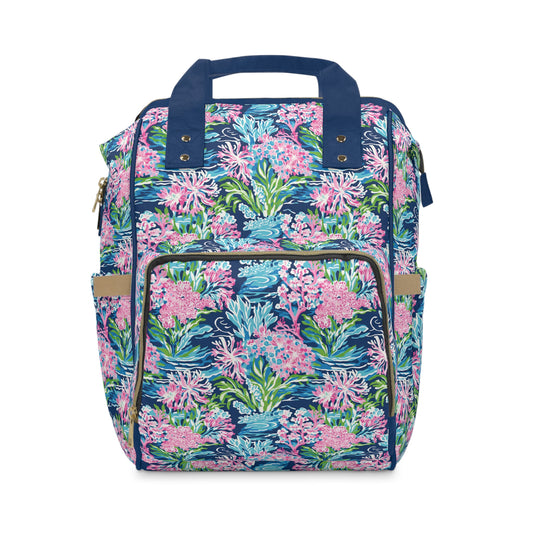 Blush Blossoms: Watercolor Water Garden Adorned with Pink Flowers Multifunctional Diaper Backpack