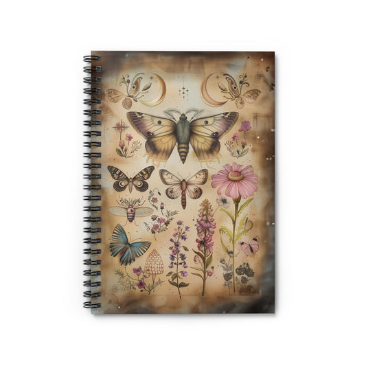 Vintage Mystical Butterflies, Bees and Flowers - Spiral Notebook Ruled Line 6"x8"