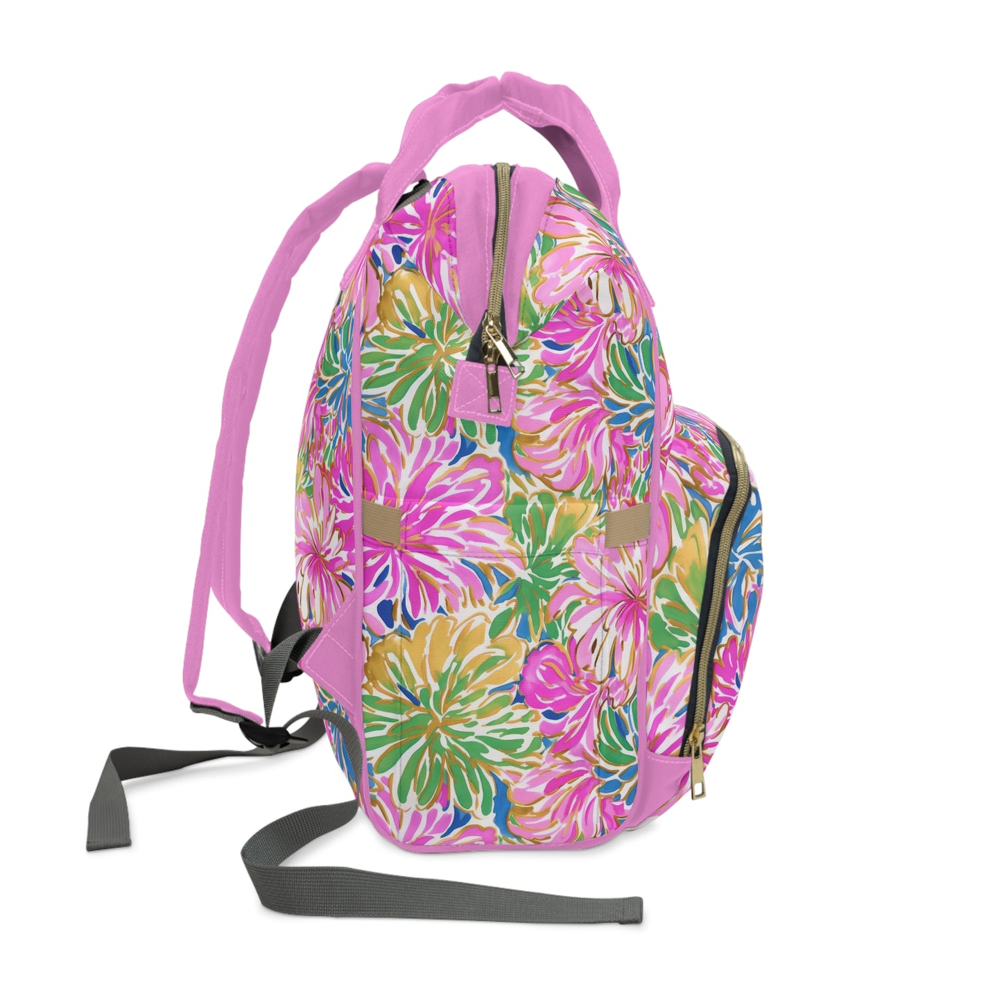 Pastel Bouquet: Large Blooms of Pink, Gold, and Blue in Watercolor Multifunctional Diaper Backpack