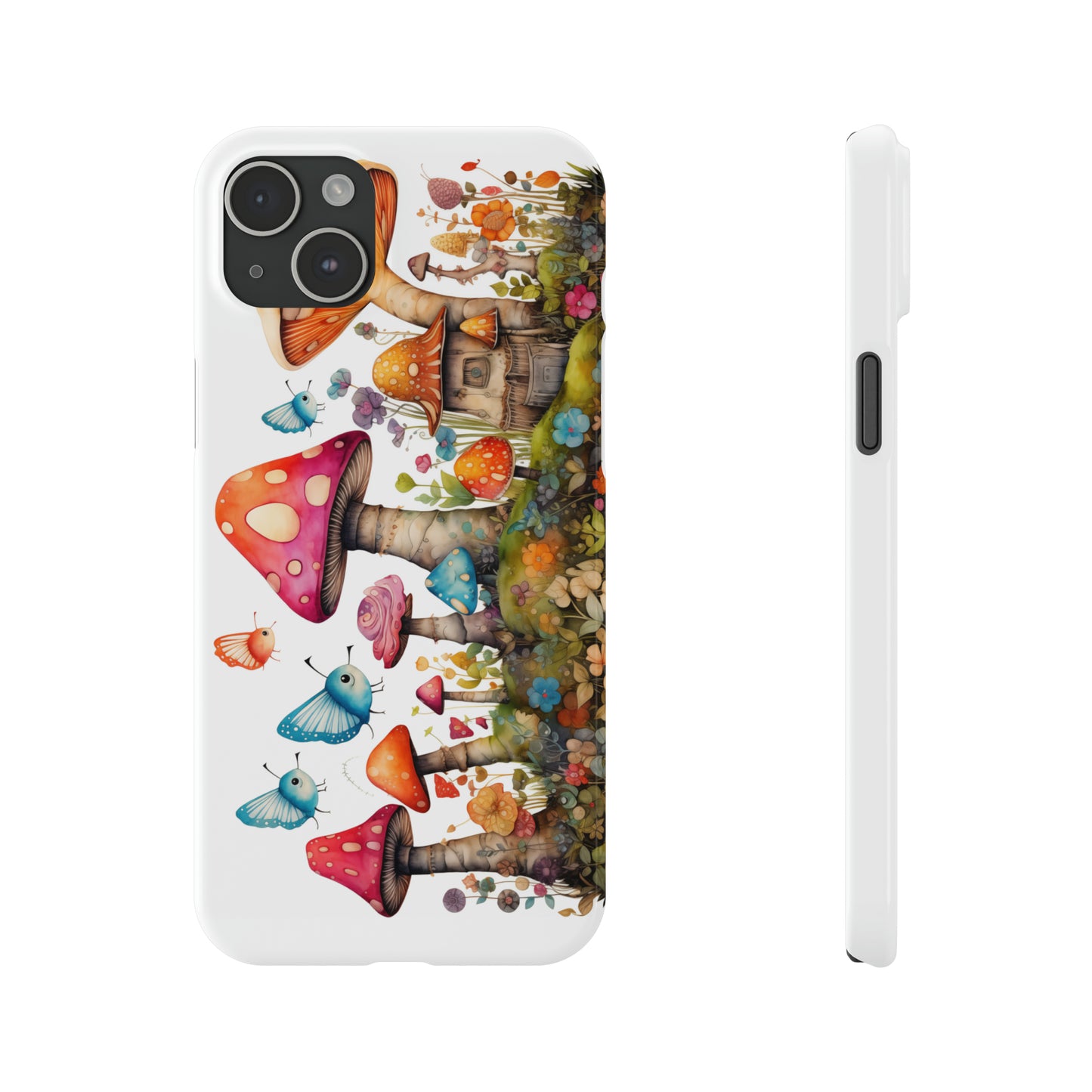 Enchanting Mushroom Cottage Adorned with Butterflies and Toadstools Iphone 15-12 Slim Phone Case