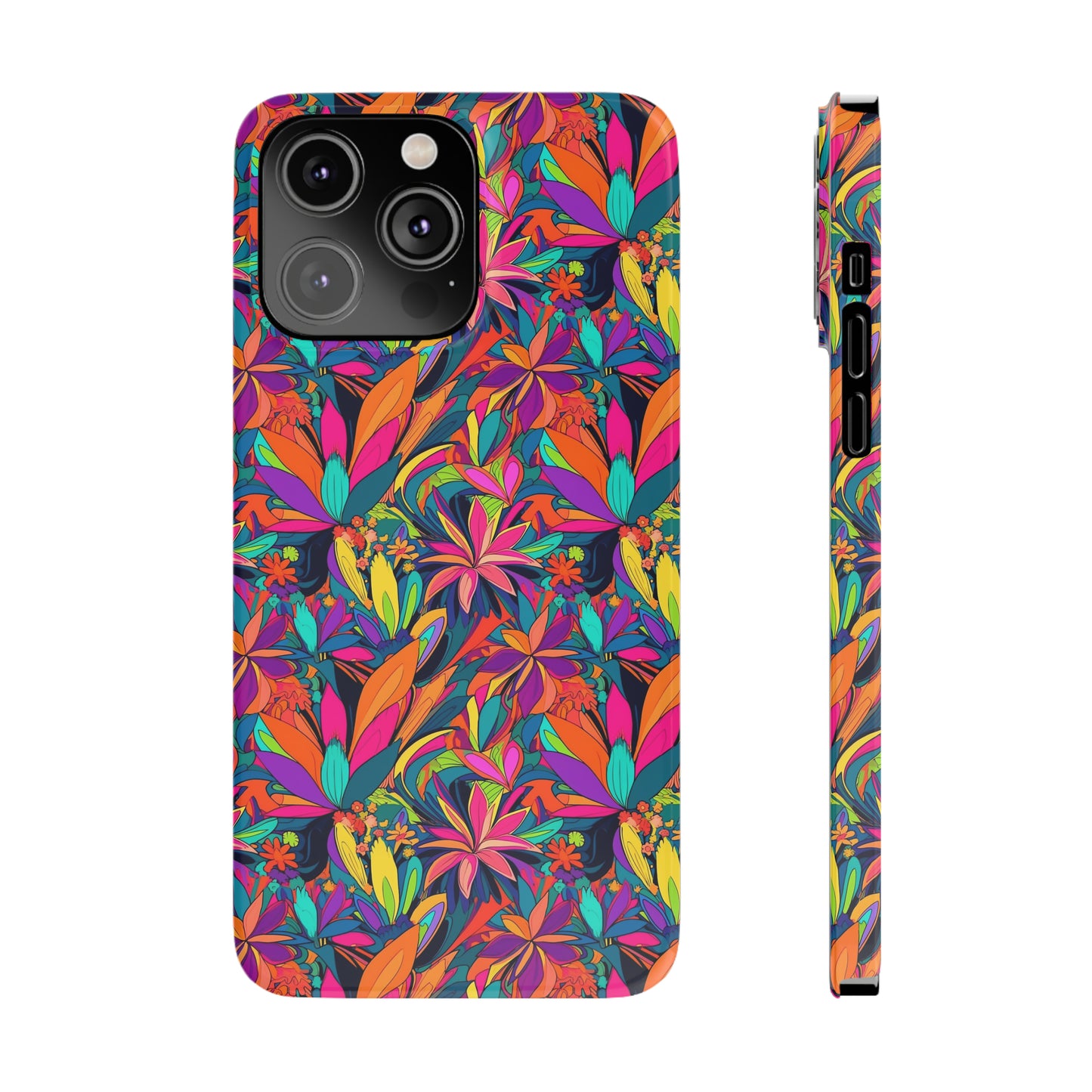 Tropical Neon Flowers Iphone 15-12 Slim Phone Case