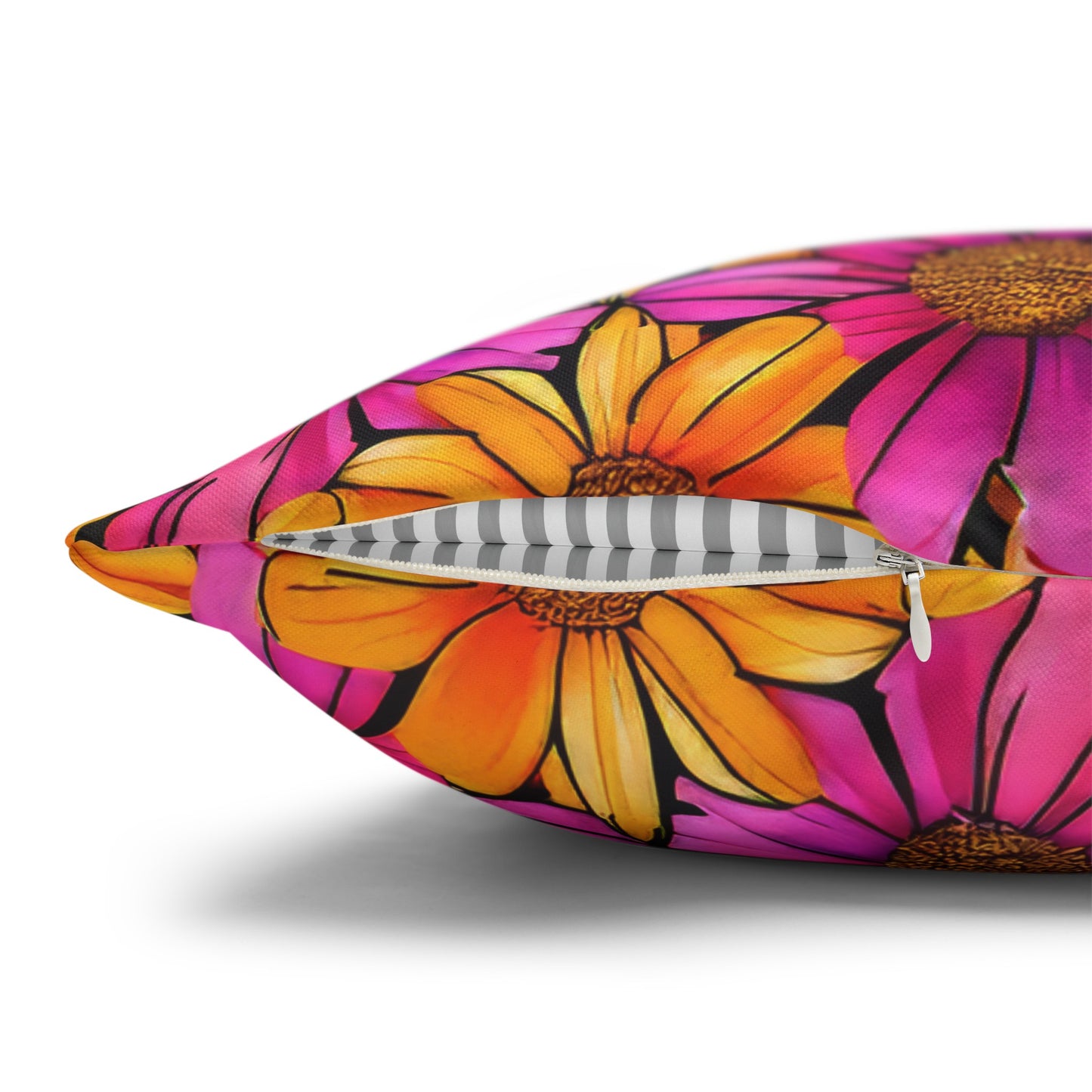 Vibrant Daisy Delight with Bold Orange and Pink Spun Polyester Square Pillowcase 4 Sizes