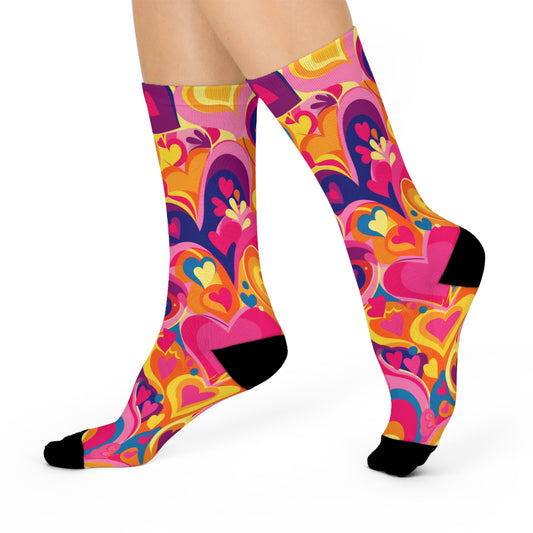 Swirling Rainbow Vibrant & Radiant Hearts Cushioned Crew Socks