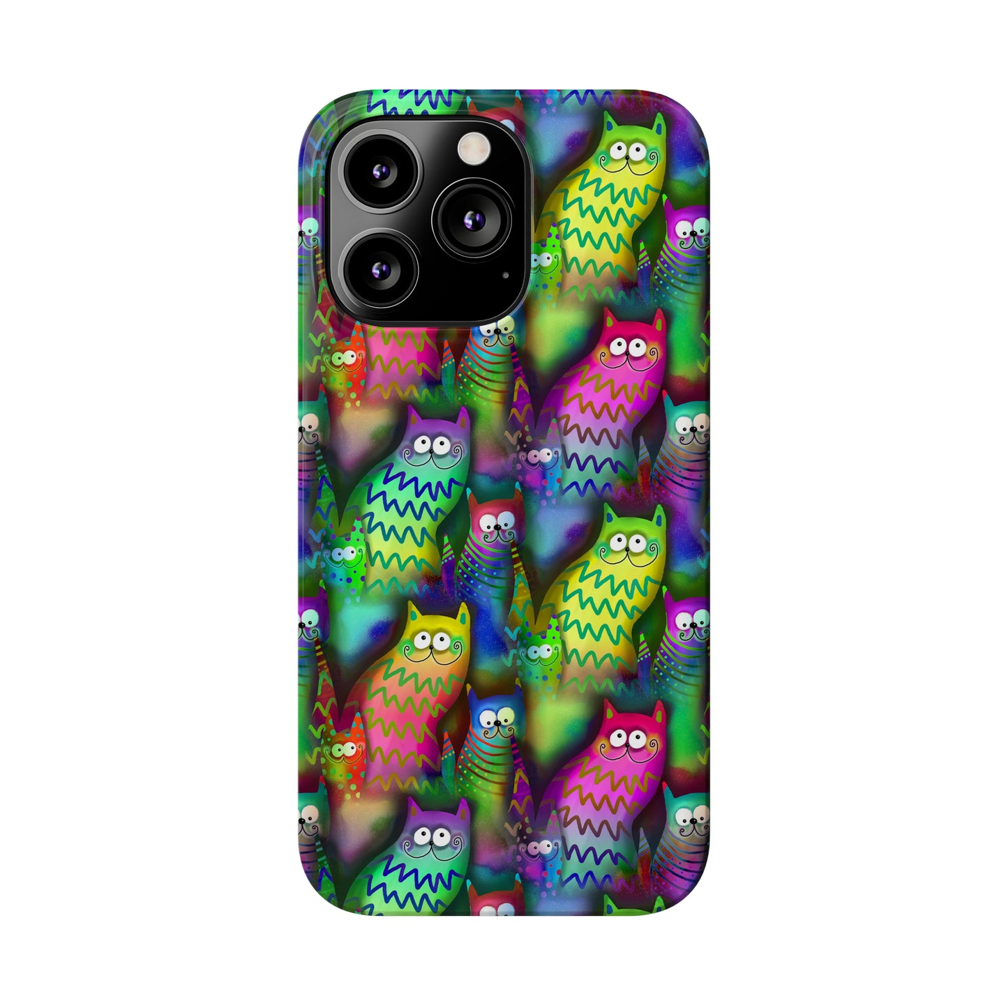 Neon Rainbow Cartoon Cats Iphone 15-12 Slim Phone Case