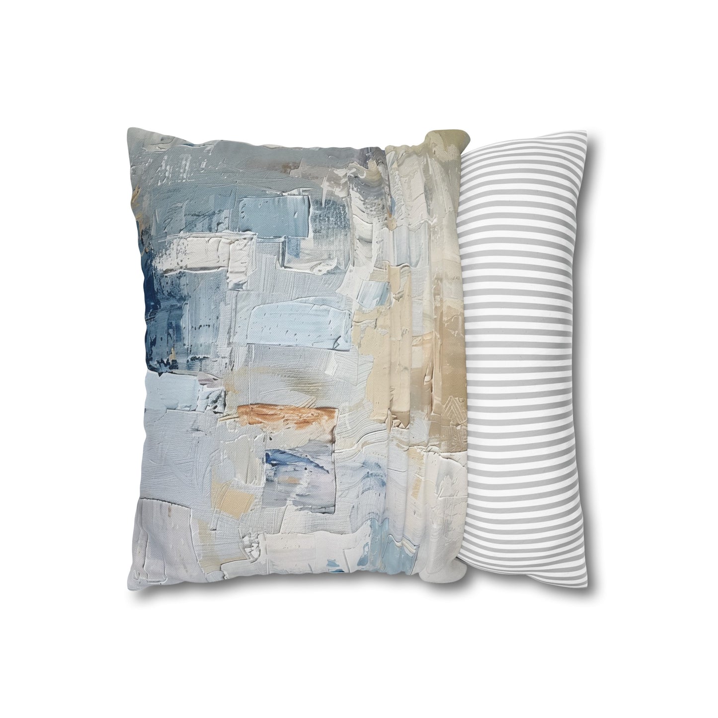 Bold Contrasts Abstract Tan, Grey and Blue Color Blocking with Heavy Strokes Spun Polyester Square Pillowcase 4 Sizes