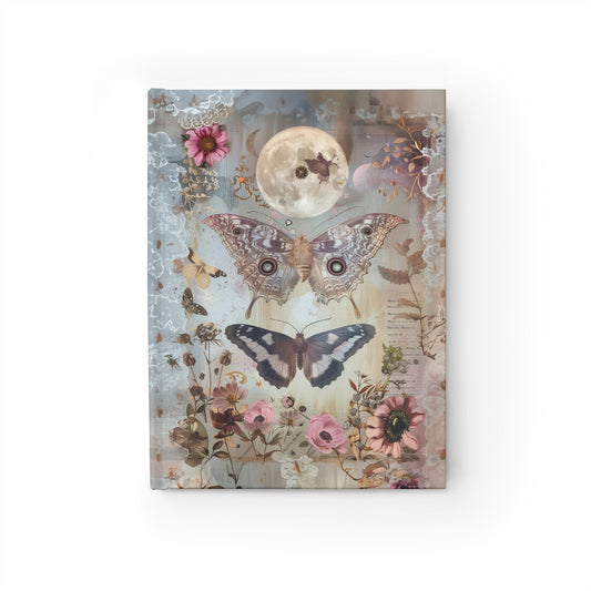 Mystical Moon with Flowers and Butterflies - Hardcover Ruled Line Journal 5" x 7"