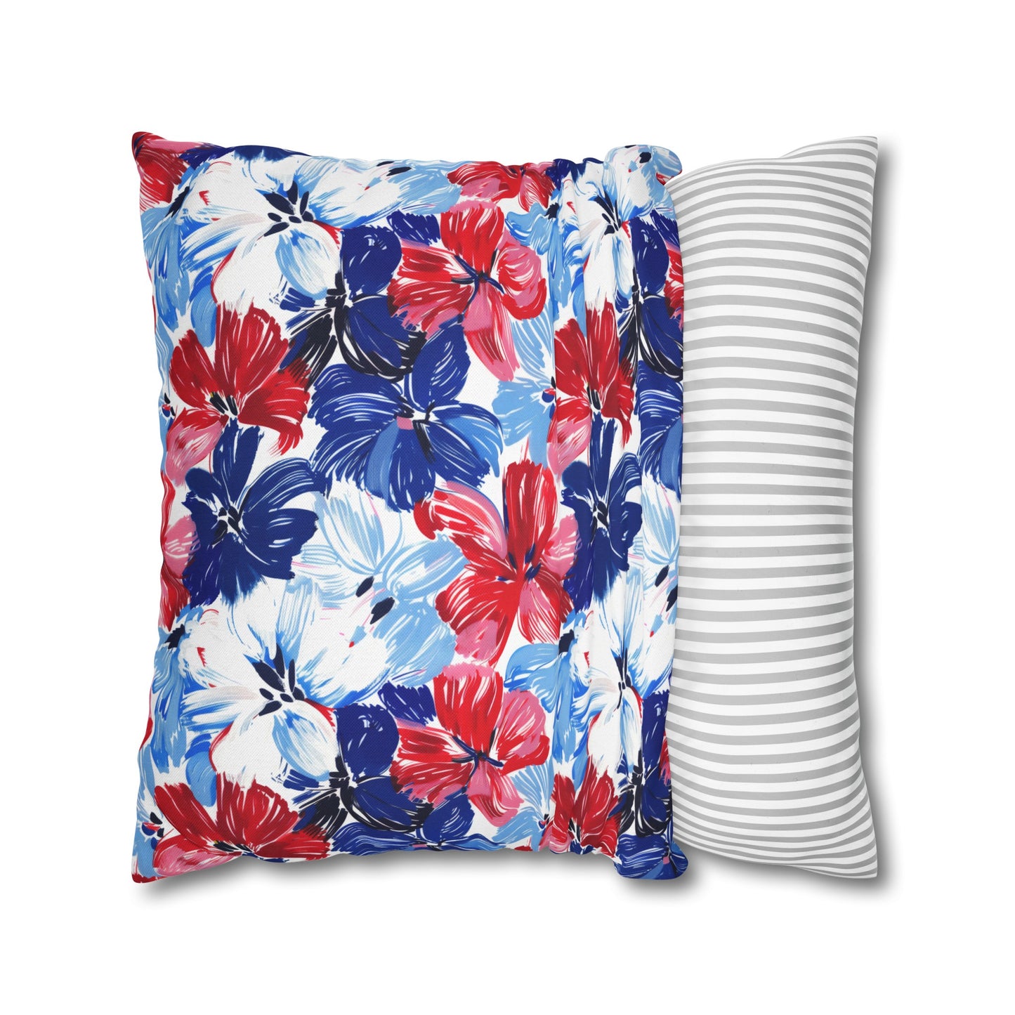 Americana Blooms: Large Watercolor Flowers in Red, White, and Blue Spun Polyester Square Pillowcase 4 Sizes