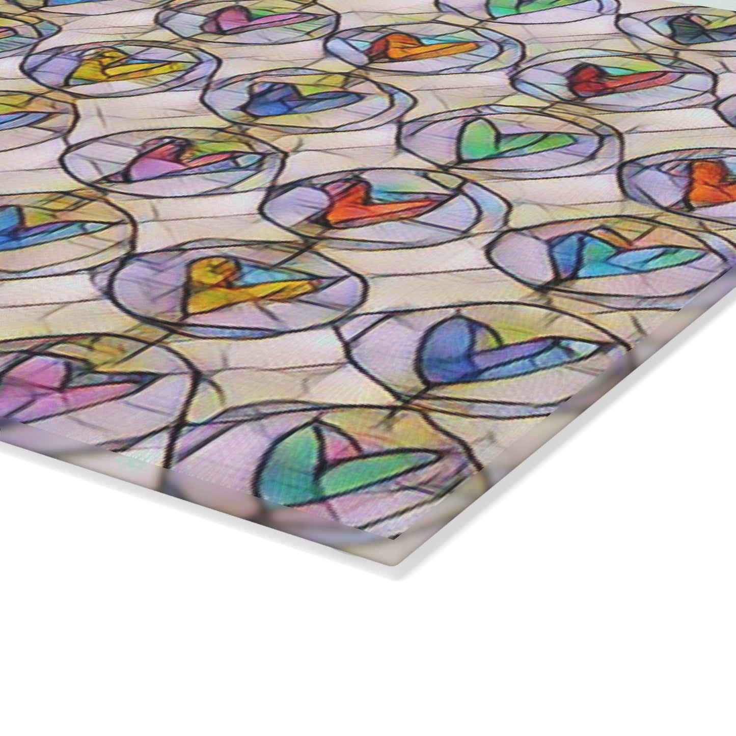 Stain Glass Circle Hearts  - Glass Cutting Board  8" x 11" and 11" x 15"