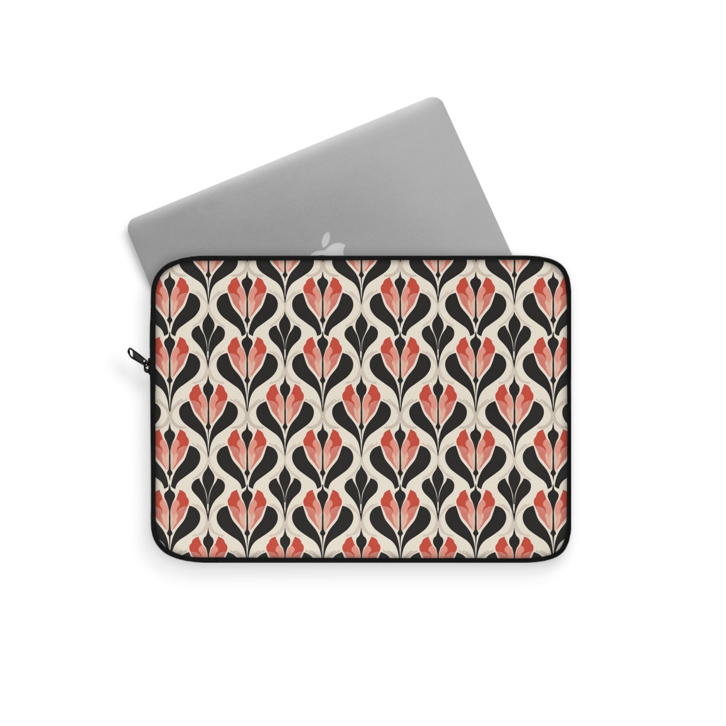 Art Deco Elegance Red Floral Motif on Cream Laptop or Ipad Protective Sleeve 3 Sizes Available