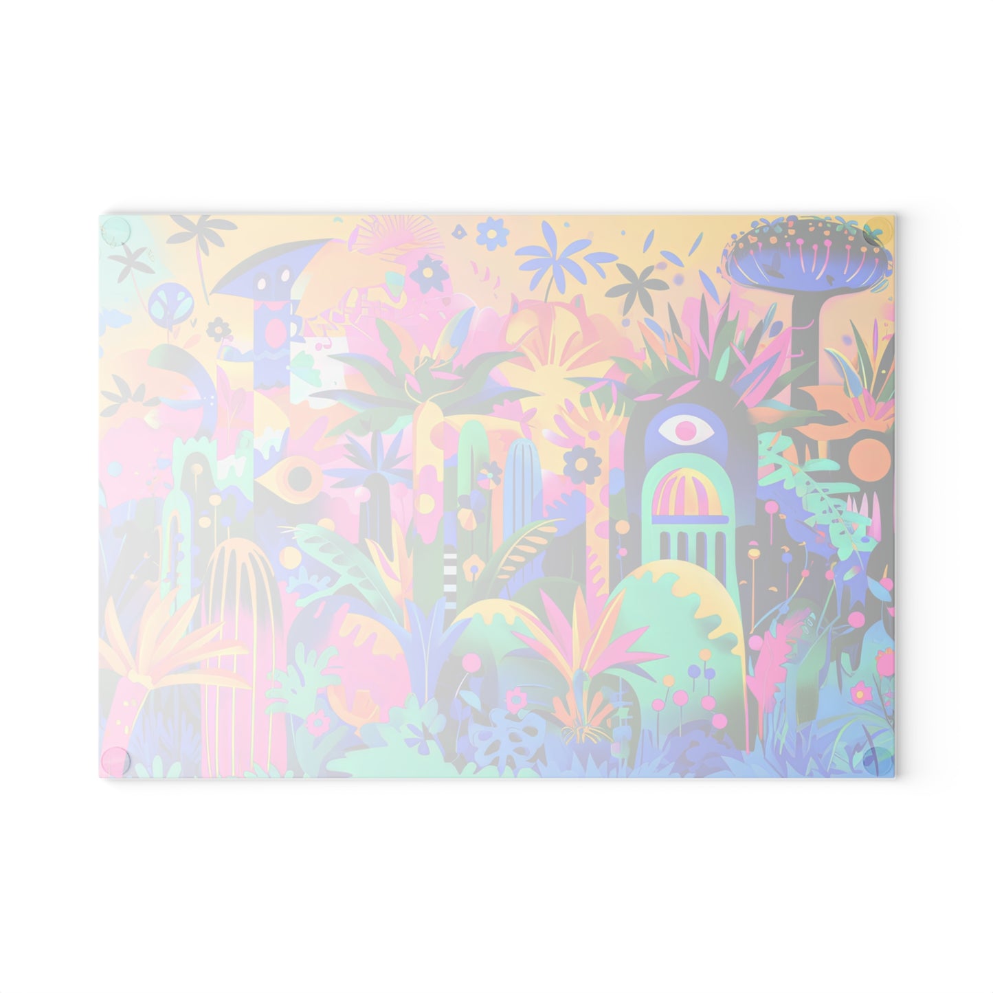 Neon Tropics: Abstract Art Depicting a Tropical Jungle in Vivid Neon Colors Glass Cutting Board 2 Sizes