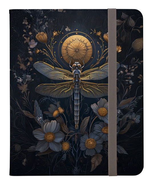 Celestial Harmony: Mystical Blue and Gold Dragonfly Amongst Glistening Blooms Protective iPad Pro 11 & Pro 12.9 Protective Case and Pencil Holder