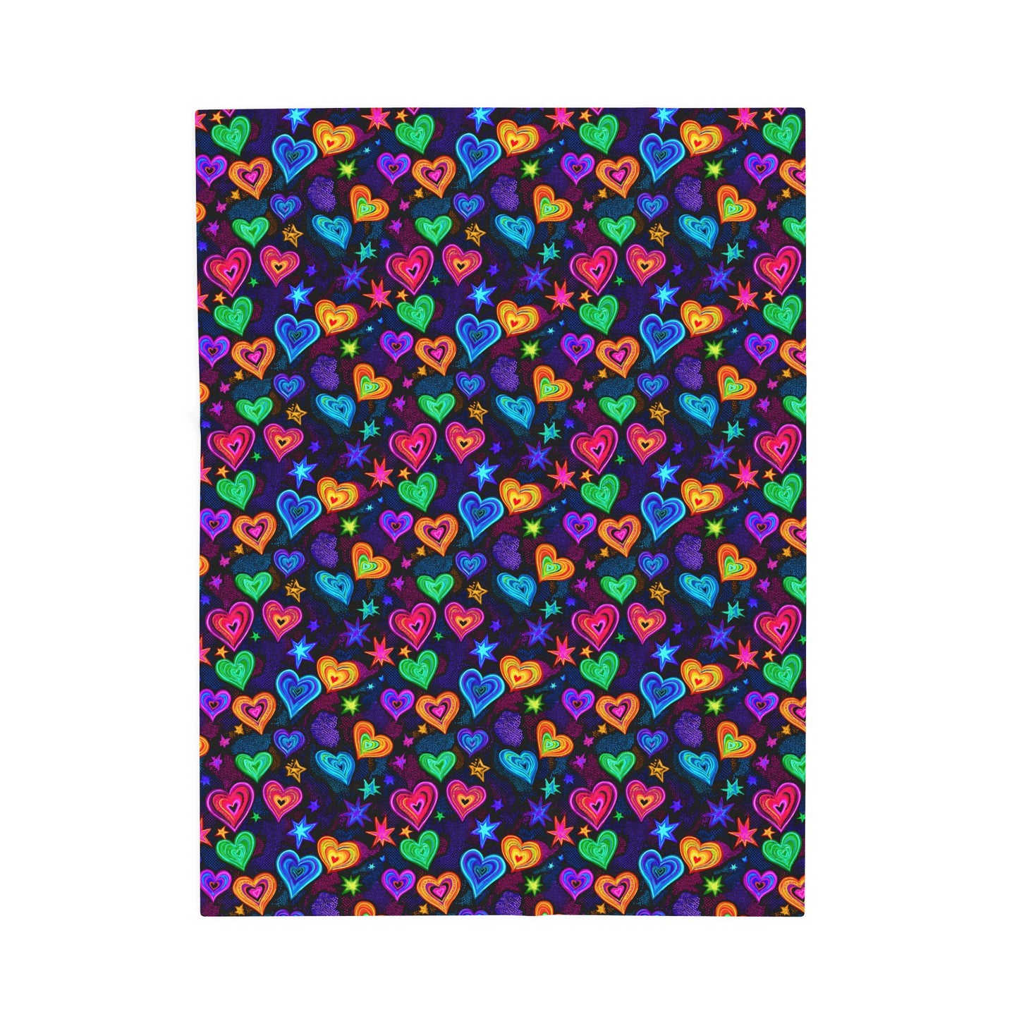 Neon Hearts and Stars Print Velveteen Plush Blanket 3 Sizes