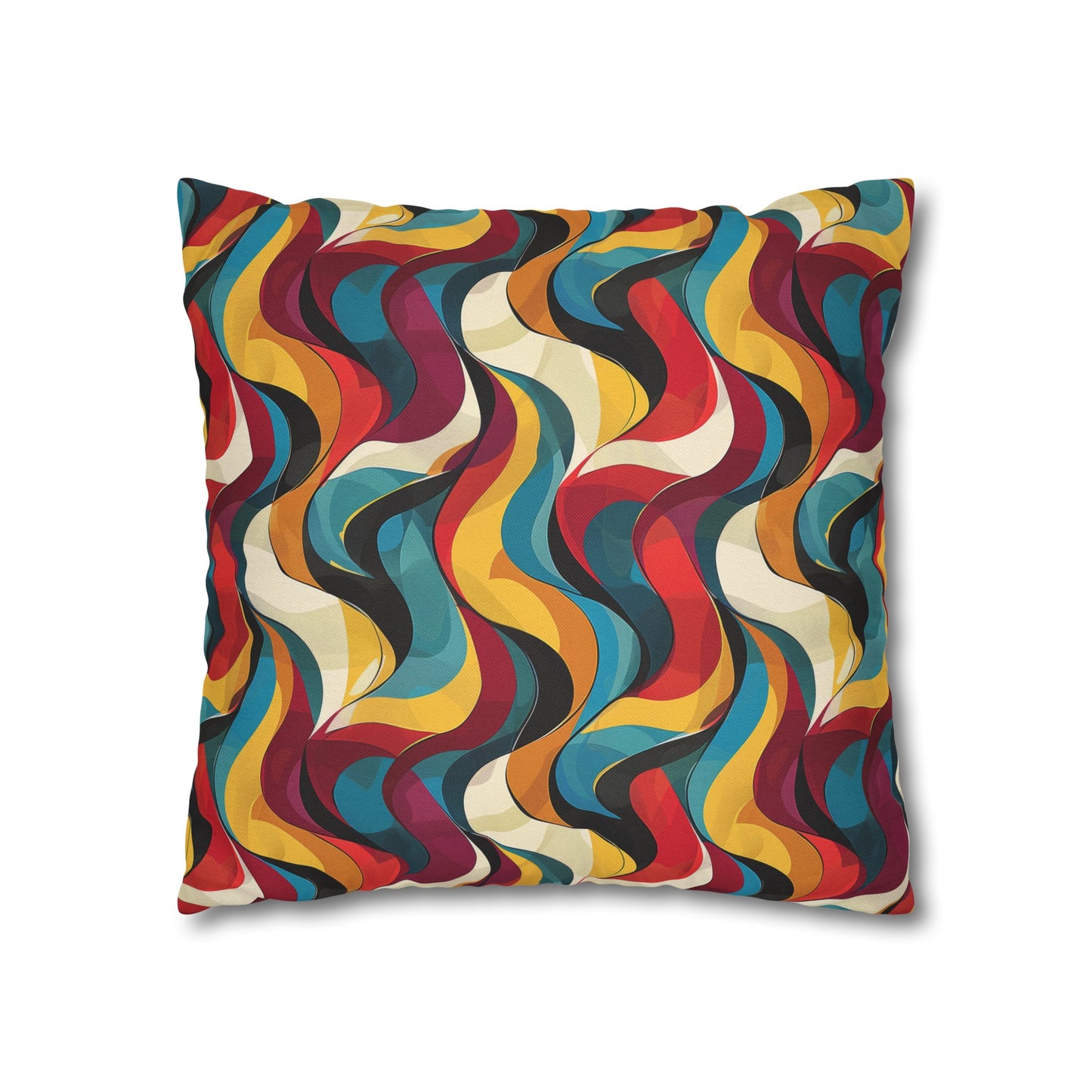 Retro Chic Vintage Blues, Reds and Yellow Waves Spun Polyester Square Pillowcase 4 Sizes