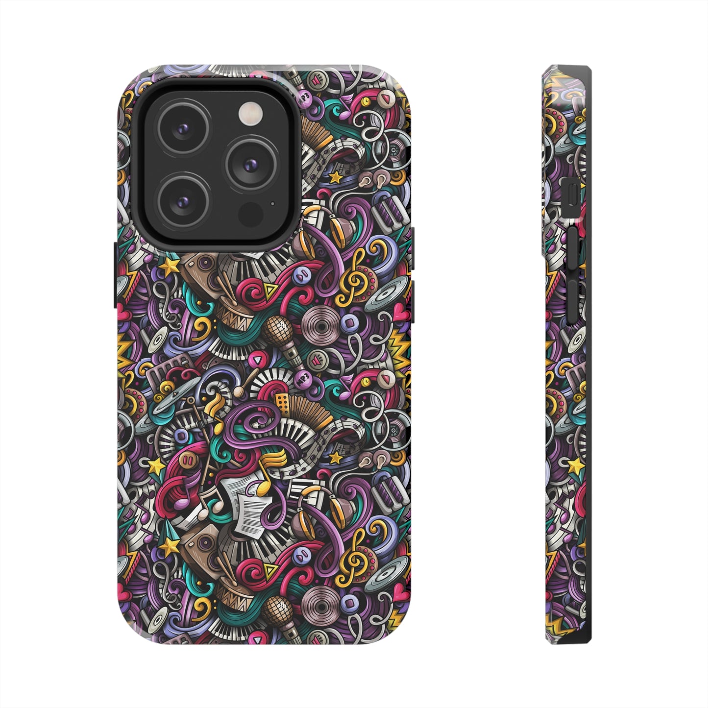 Musical Notes, Sheet Music, Swirls Cartoon Design Iphone Tough Phone Case