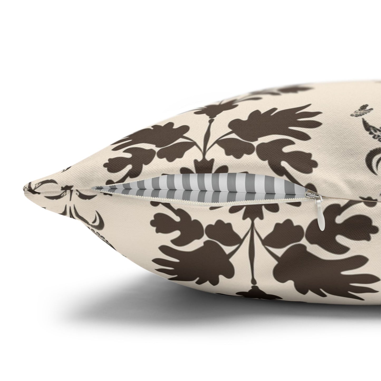 Early American Stencil-Inspired Beige and Brown Floral Pattern Spun Polyester Square Pillowcase 4 Sizes