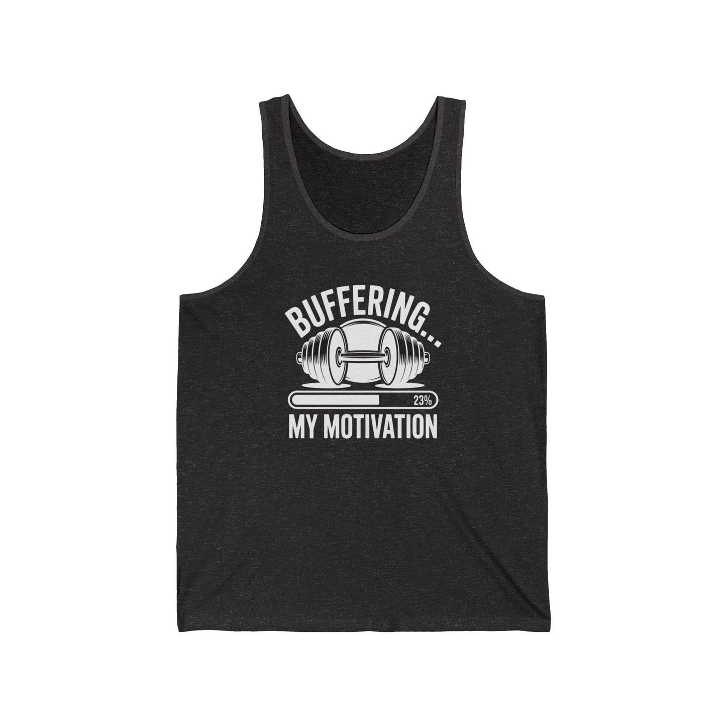 LPT Realty Funny Workout Tank Buffering My Motivation, LPT Logo on Back Workout Tank Unisex Jersey Tank