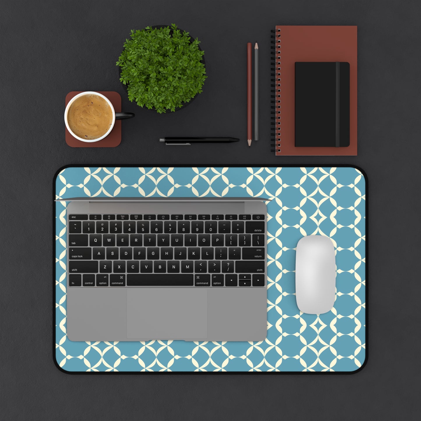 Modern Chic Aqua and Cream Geometric Pattern Extended Gaming Mouse Pad  Desk Mat  - 3 Sizes