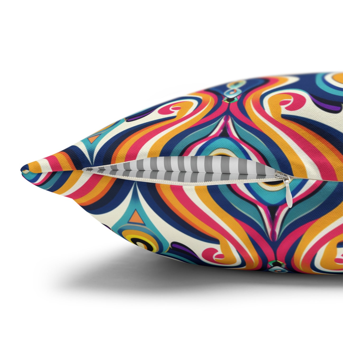 Vibrant Retro Waves with Colorful Geometric Pattern Spun Polyester Square Pillowcase 3 Sizes