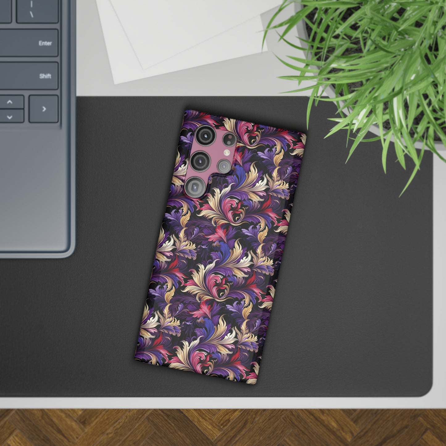 Purple, Gold & Pink Floral Swirls of Foliage Design Samsung Slim Cases