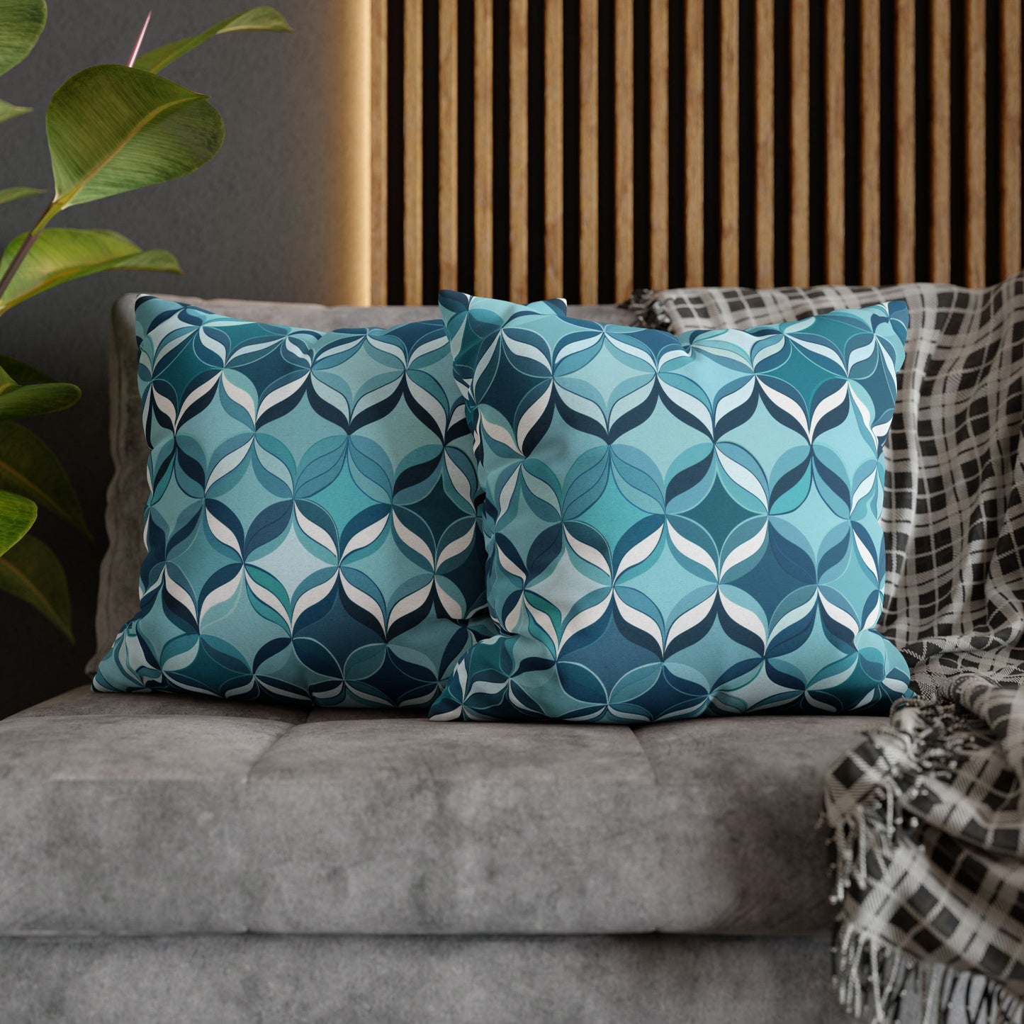 Modern Chic Aqua and Cream Geometric Pattern Spun Polyester Square Pillowcase 4 Sizes