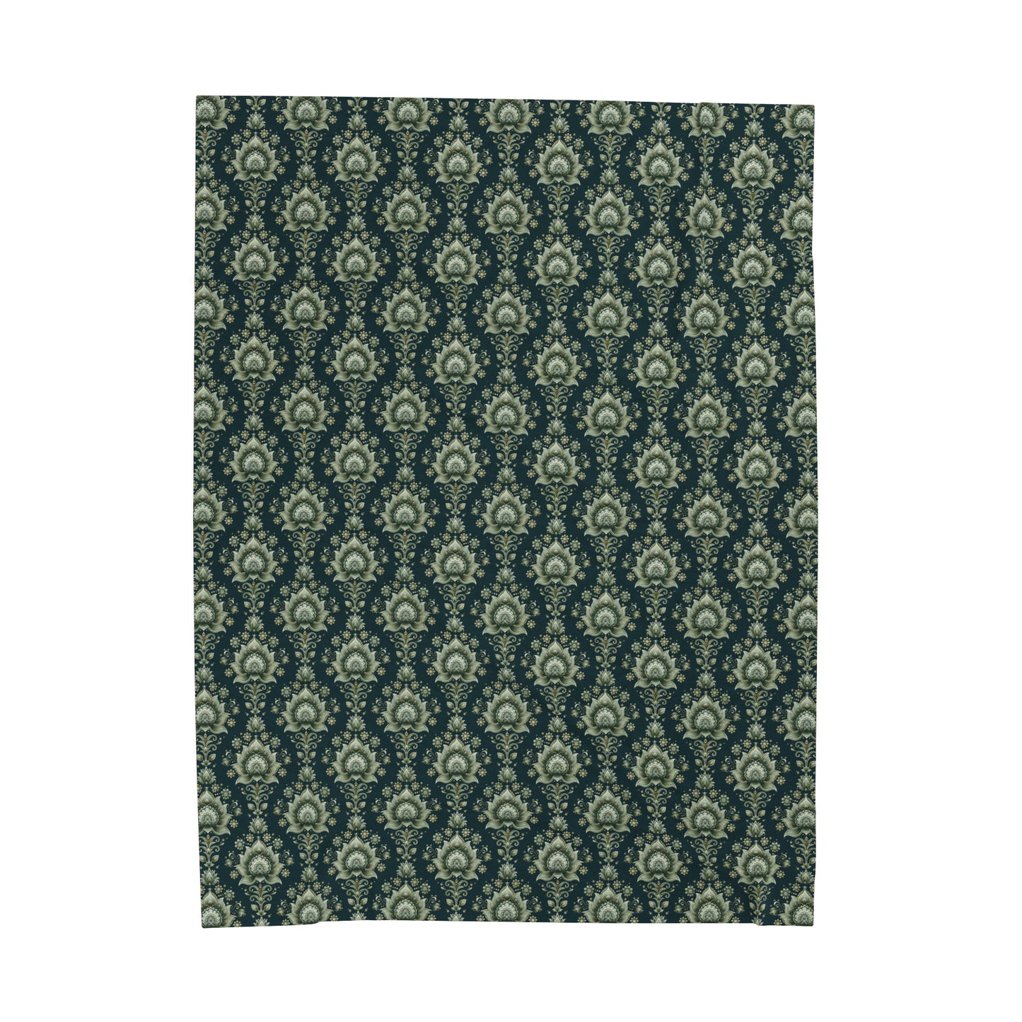 Ornate Green Mandala with Golden Accents on Dark Background Velveteen Plush Blanket 3 Sizes