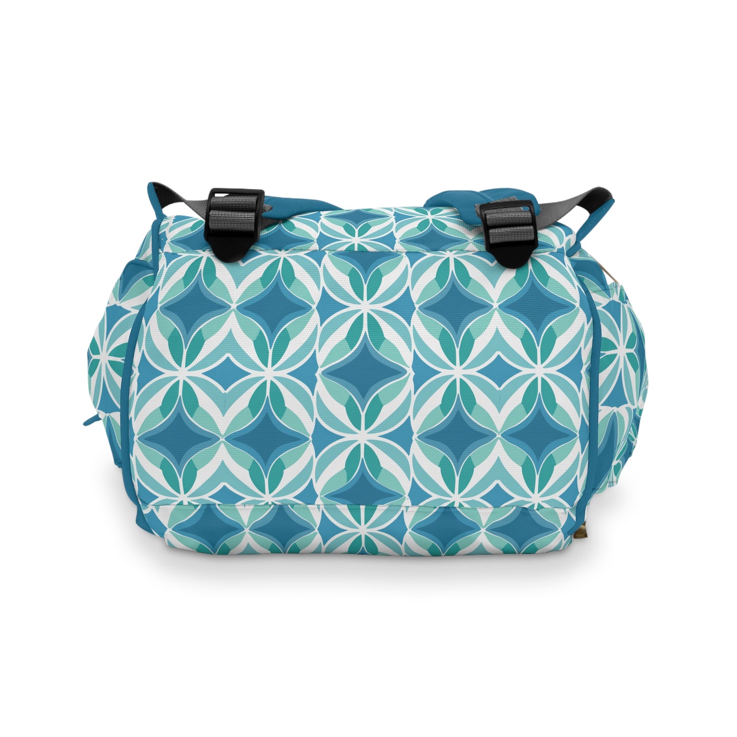 Retro Abstract Blue, Teal, and Aqua Pattern Multifunctional Diaper Backpack