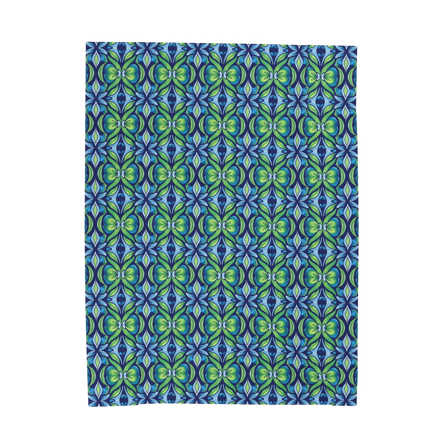 Retro Abstract Blue and Green Floral Pattern Velveteen Plush Blanket 3 Sizes