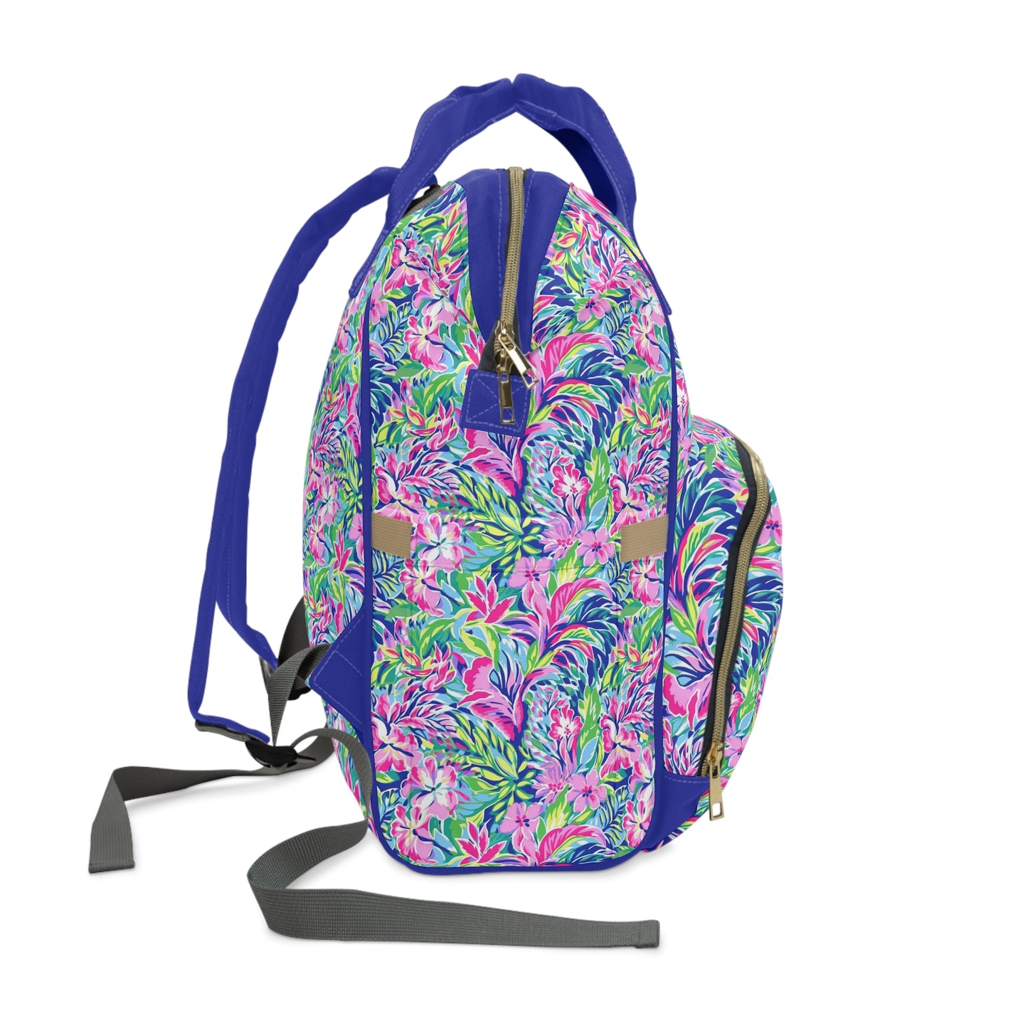 Tropical Serenity: Pink, Green, and Blue Watercolor Floral Delight Multifunctional Diaper Backpack