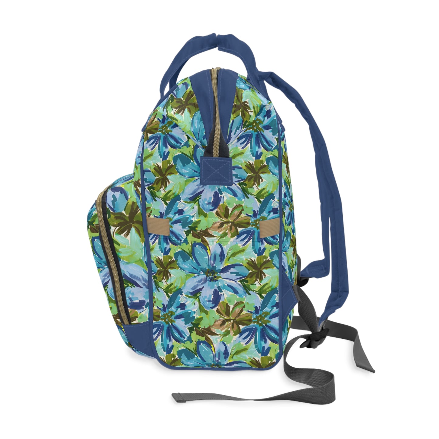 Tranquil Earth Tones: Watercolor Flowers in Blue, Brown, and Green Hues Multifunctional Diaper Backpack