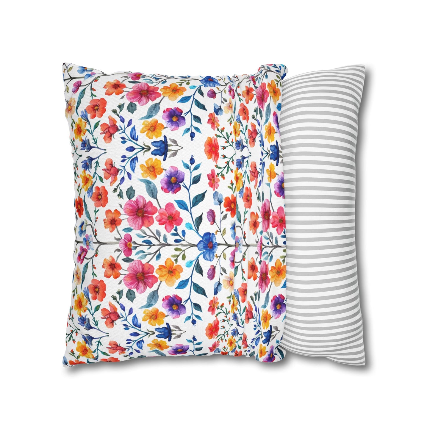 Botanical Symphony with Vibrant Watercolor Flowers  Spun Polyester Square Pillowcase 4 Sizes