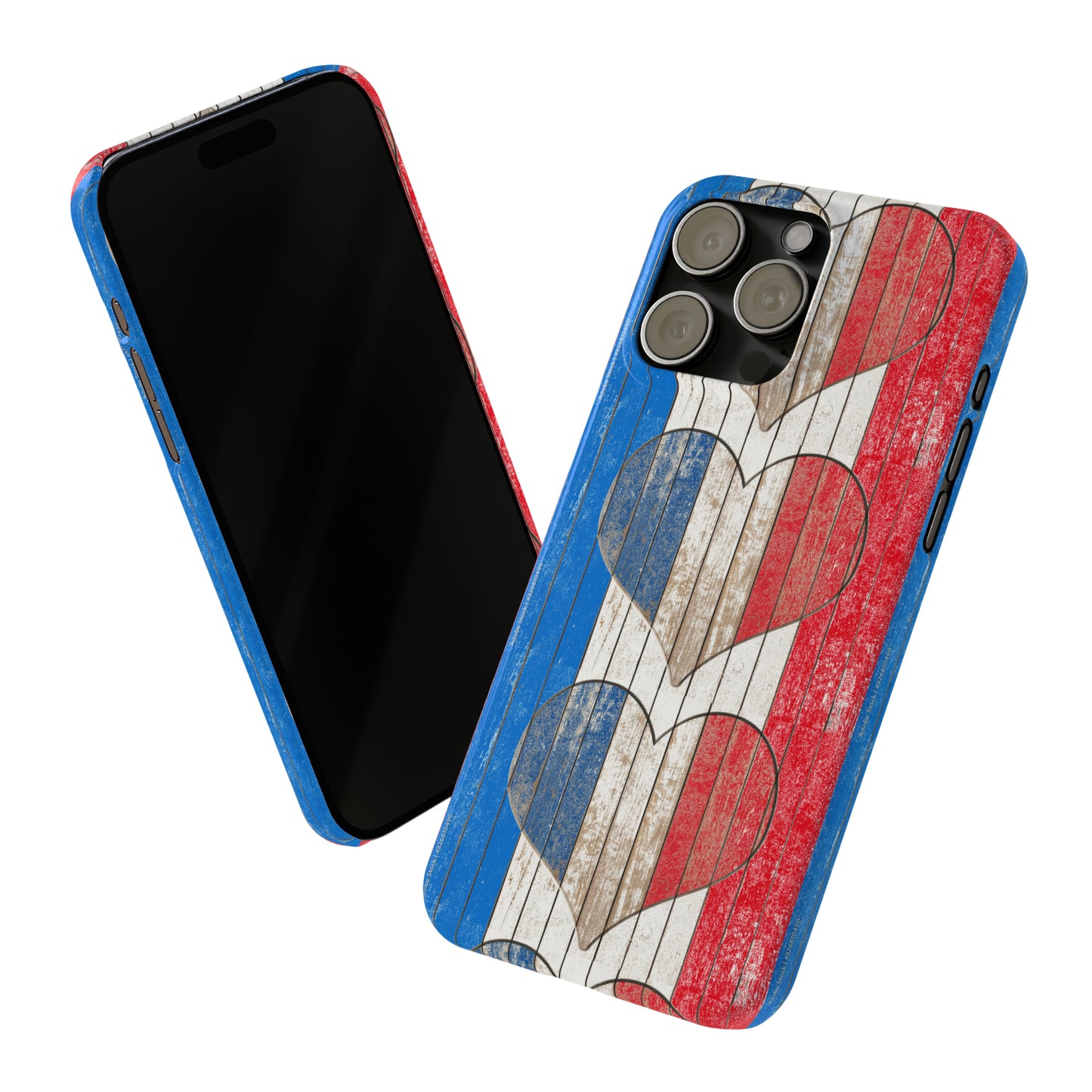 Painted Heart in Red White Blue Wood Wall Iphone 15-12 Slim Phone Case