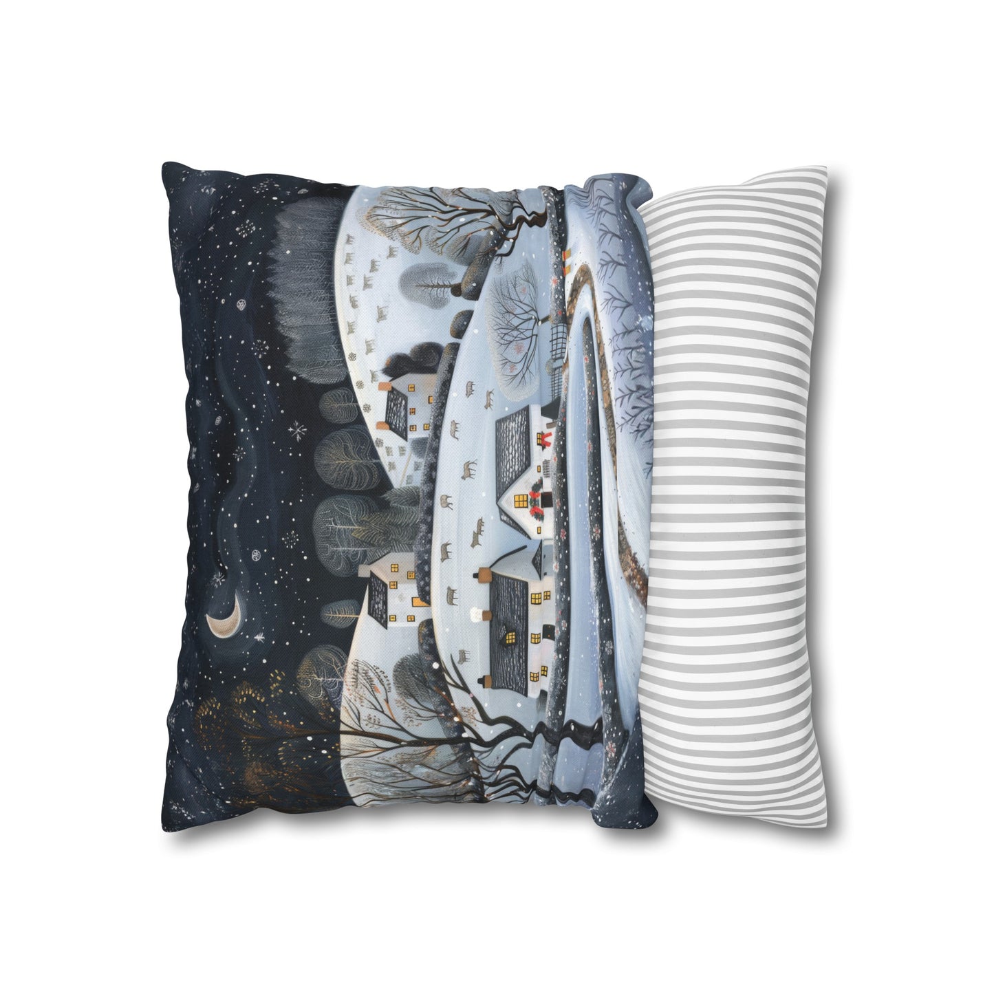 Starry Serenity: Rolling Hills on a Snowy Night, Stars Sparkling in the Sky Spun Polyester Square Pillowcase 4 Sizes