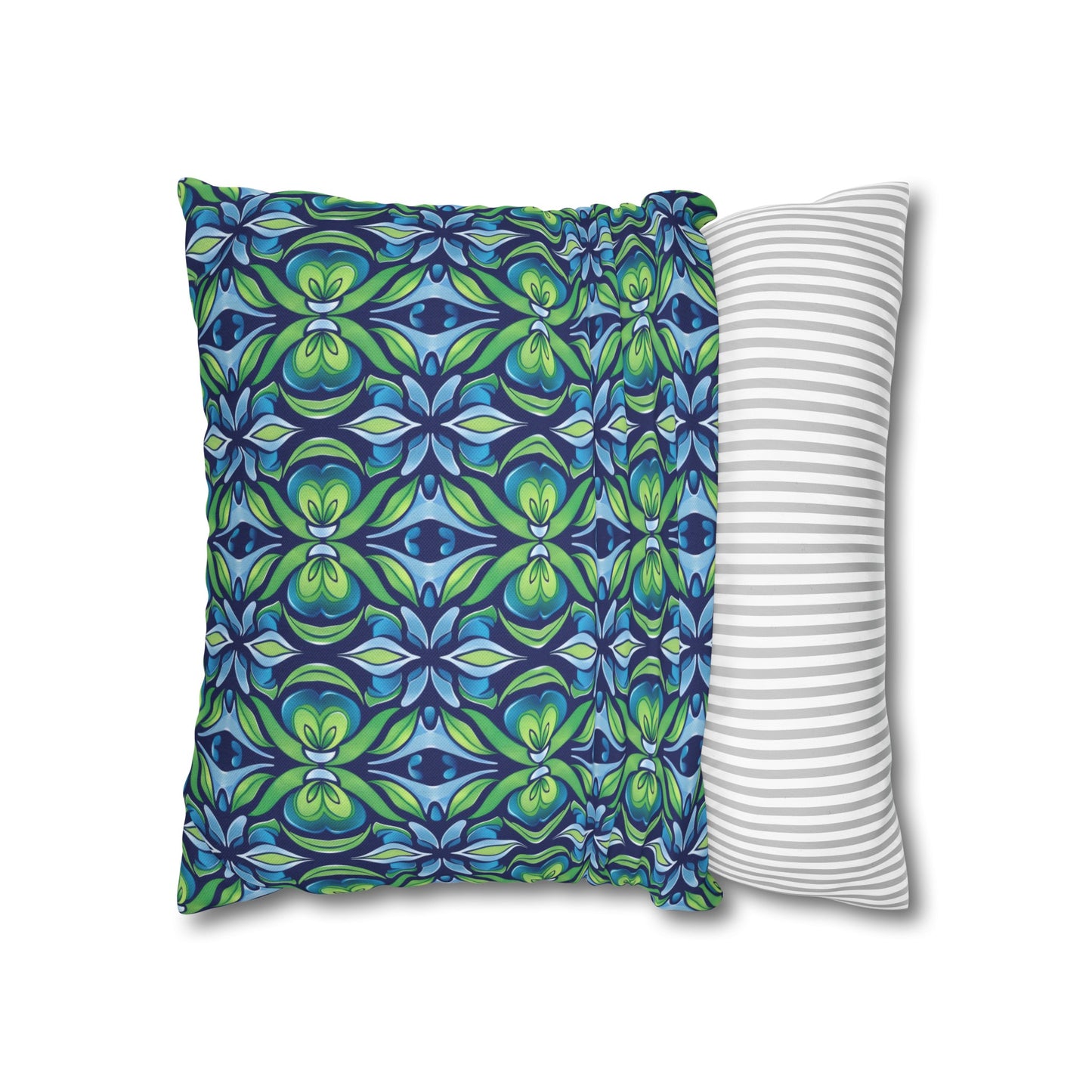 Retro Abstract Blue and Green Floral Pattern Spun Polyester Square Pillowcase 4 Sizes