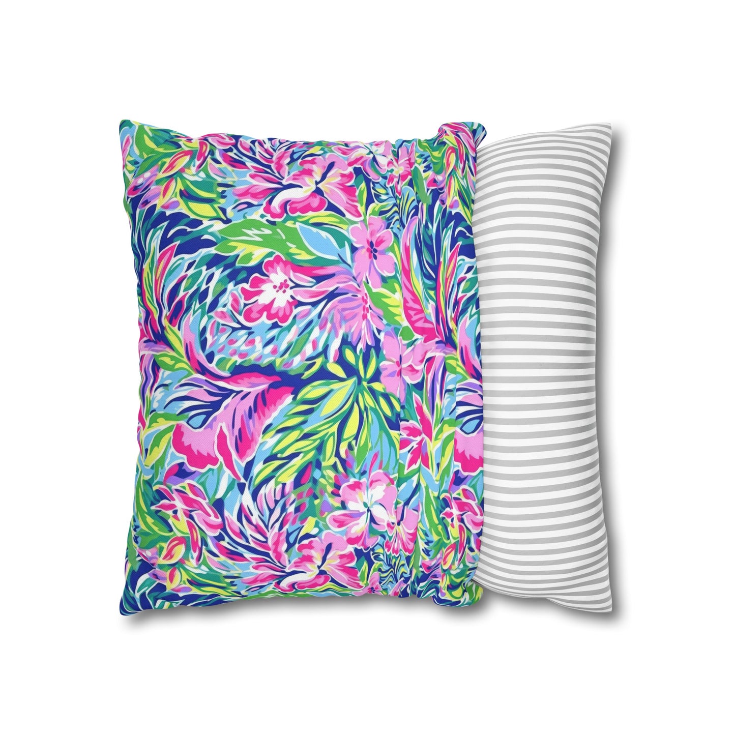 Tropical Serenity: Pink, Green, and Blue Watercolor Floral Delight Spun Polyester Square Pillowcase 4 Sizes