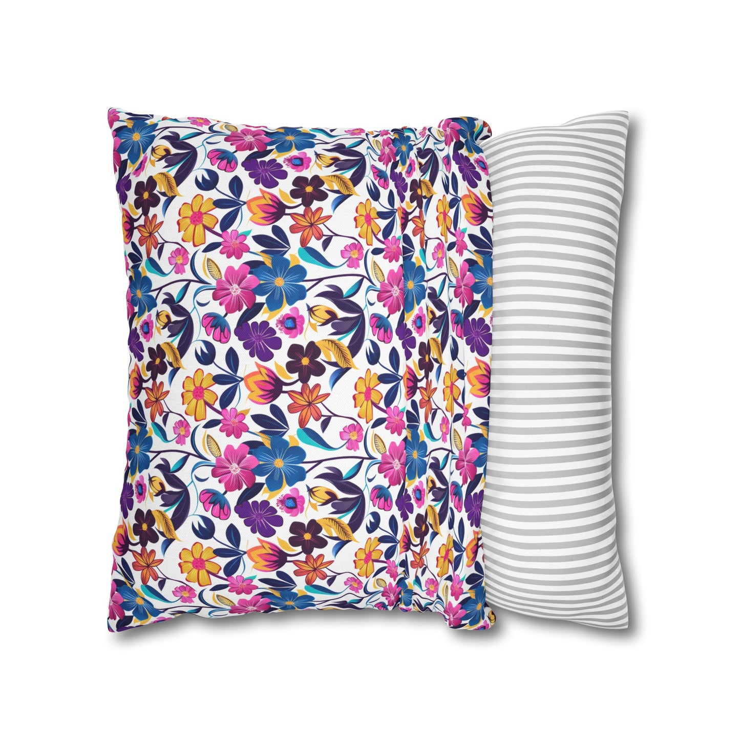 Floral Fiesta Vibrant Multicolor Flower Pattern Spun Polyester Square Pillowcase 4 Sizes