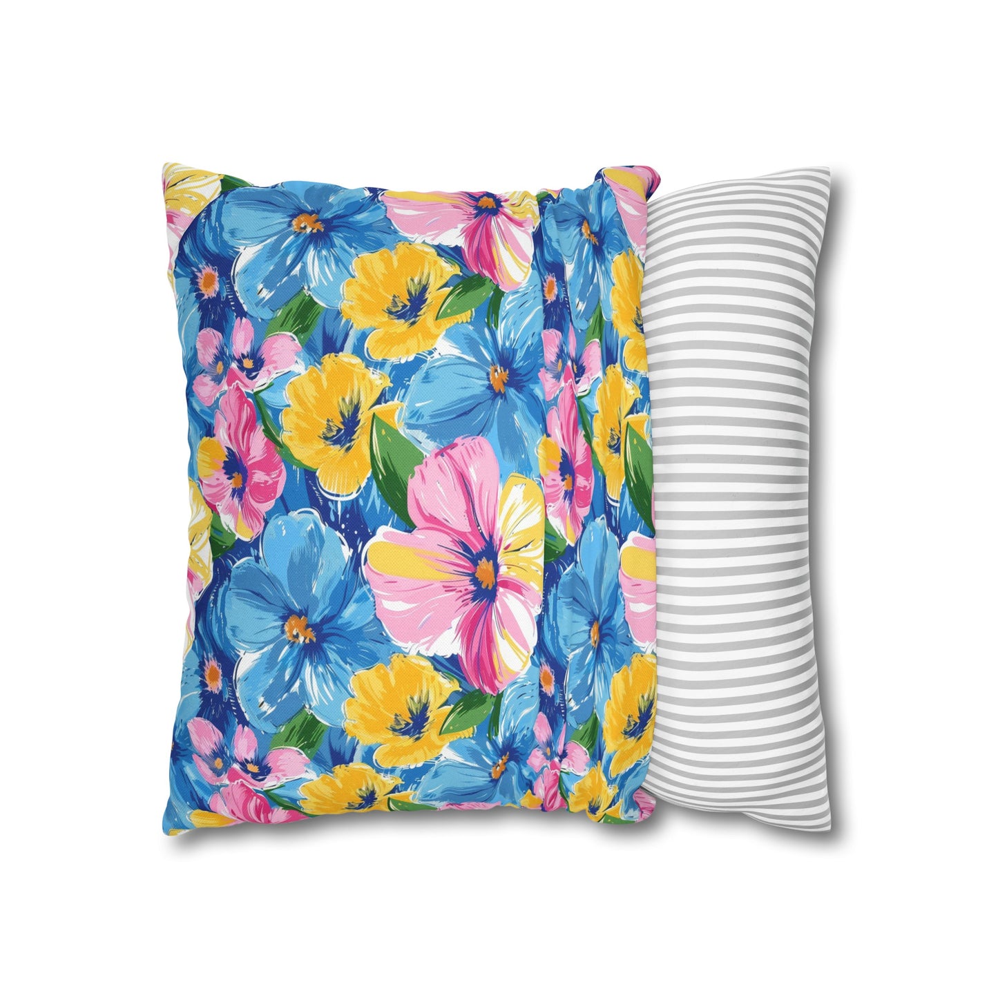 Sunny Serenade: Large Blooms of Yellow, Blue, and Gold in Watercolor Spun Polyester Square Pillowcase 4 Sizes