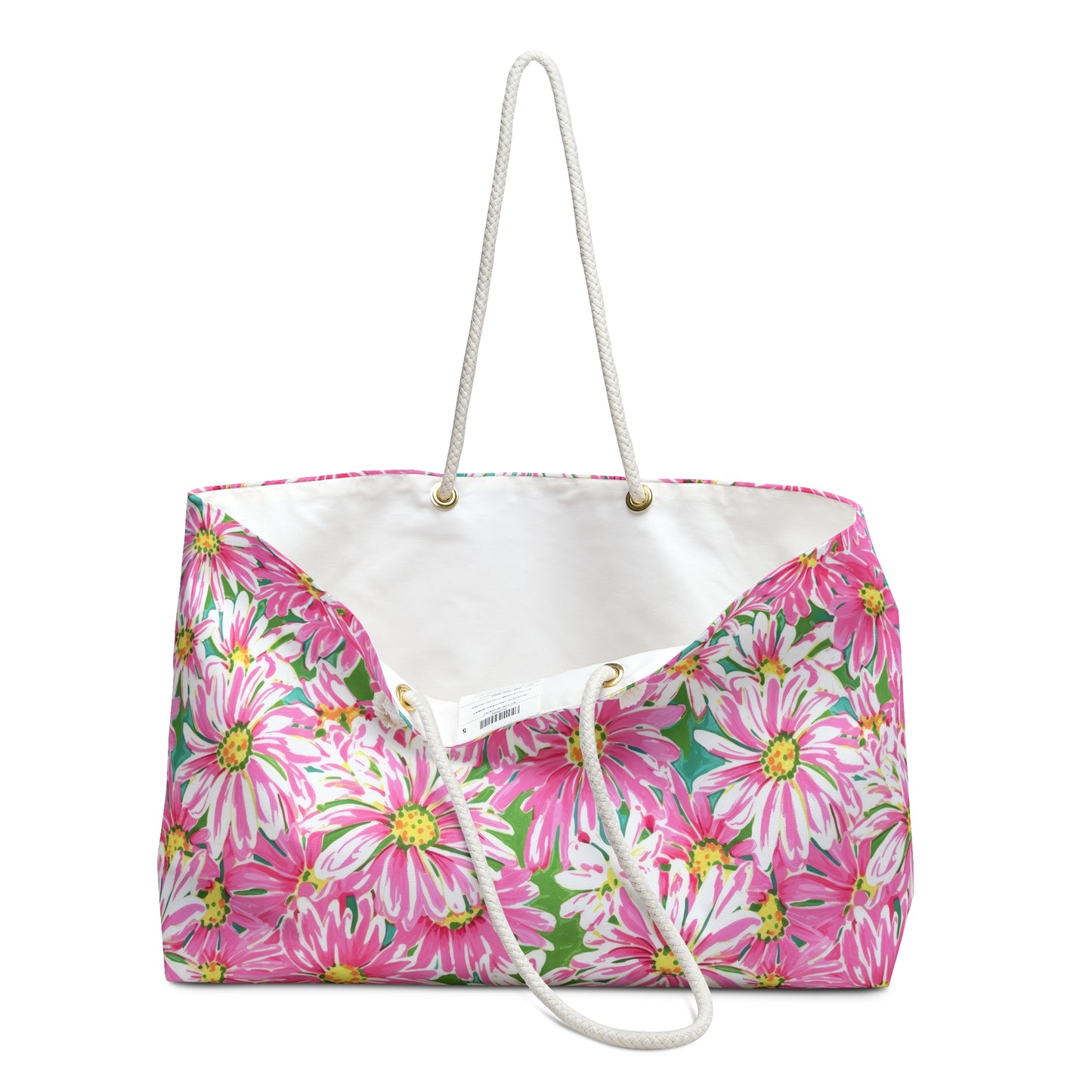 Springs Whisper: Watercolor Pink Daisies Dancing on a Lush Green Stage Oversized Weekender Bag