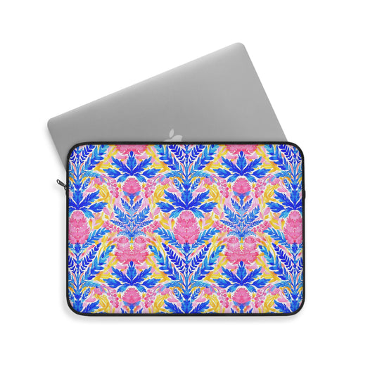 Tropical Watercolor Blooms in Vibrant Pinks and Blues Laptop or Ipad Protective Sleeve 3 Sizes Available