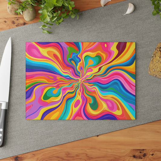 Color Rainbow Fusion Swirl Glass Cutting Board in 2 Sizes