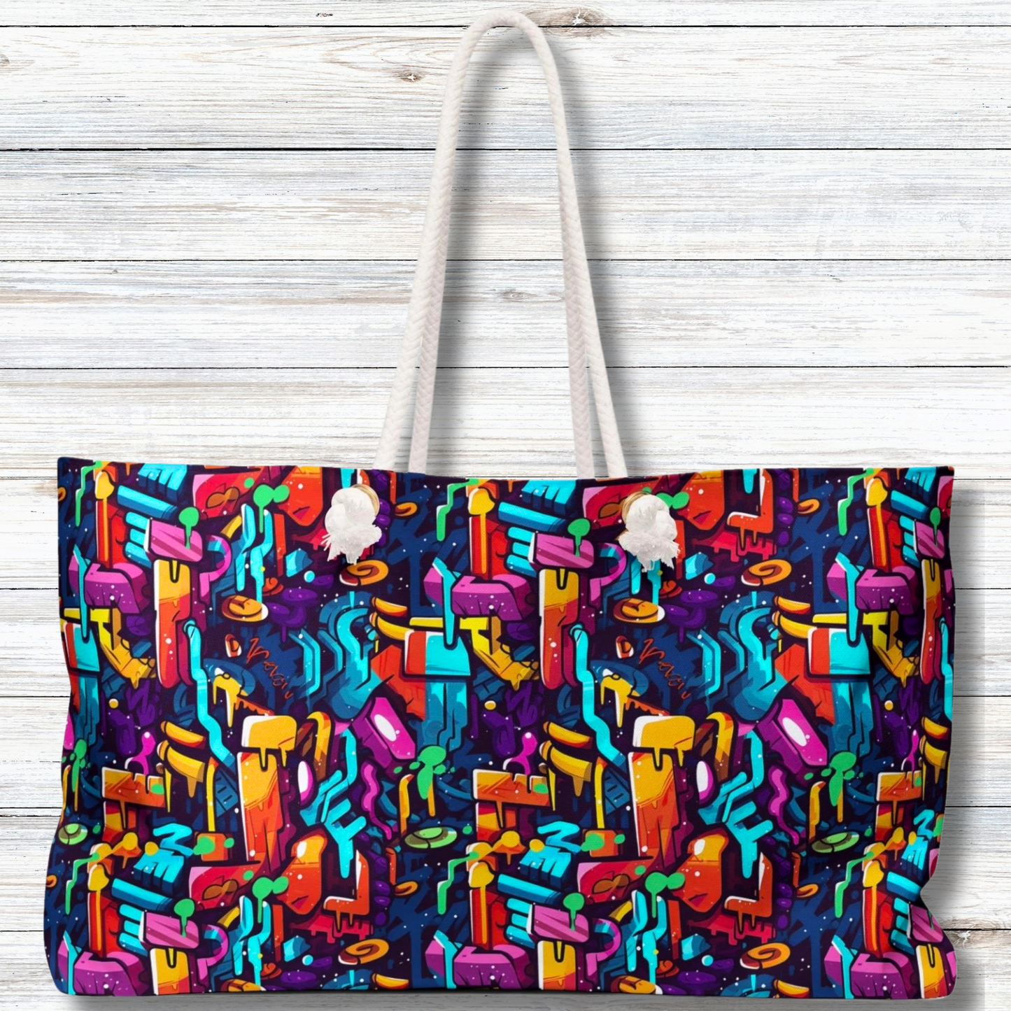 3D Abstract Colorful Street Graffiti Art Design  - Weekender Oversized Canvas Tote Bag 24" × 13"