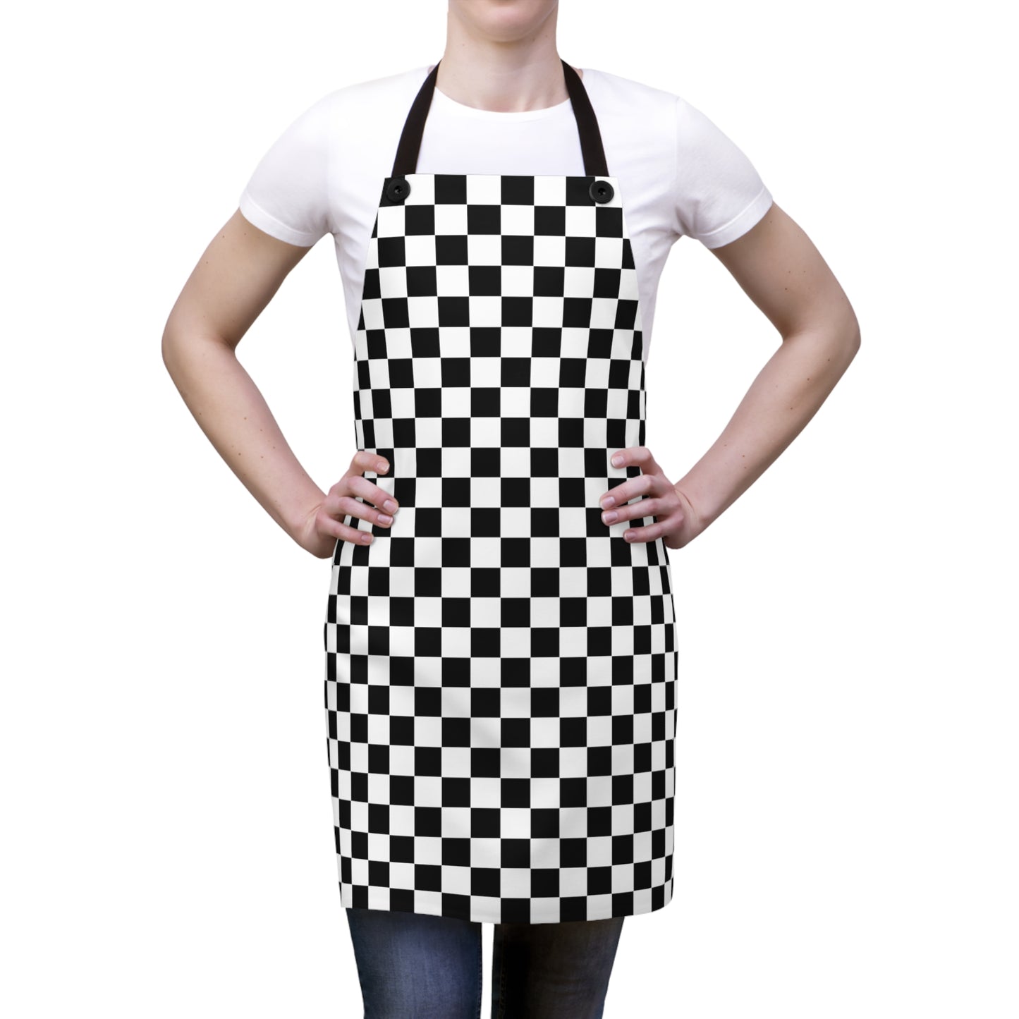 Speedway Style: Checkered Racing Pattern in Black and White - Kitchen Chef Apron