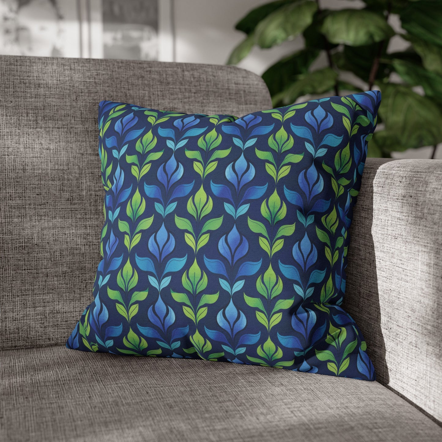 Vintage Blue and Green Botanical Spun Polyester Square Pillowcase 4 Sizes