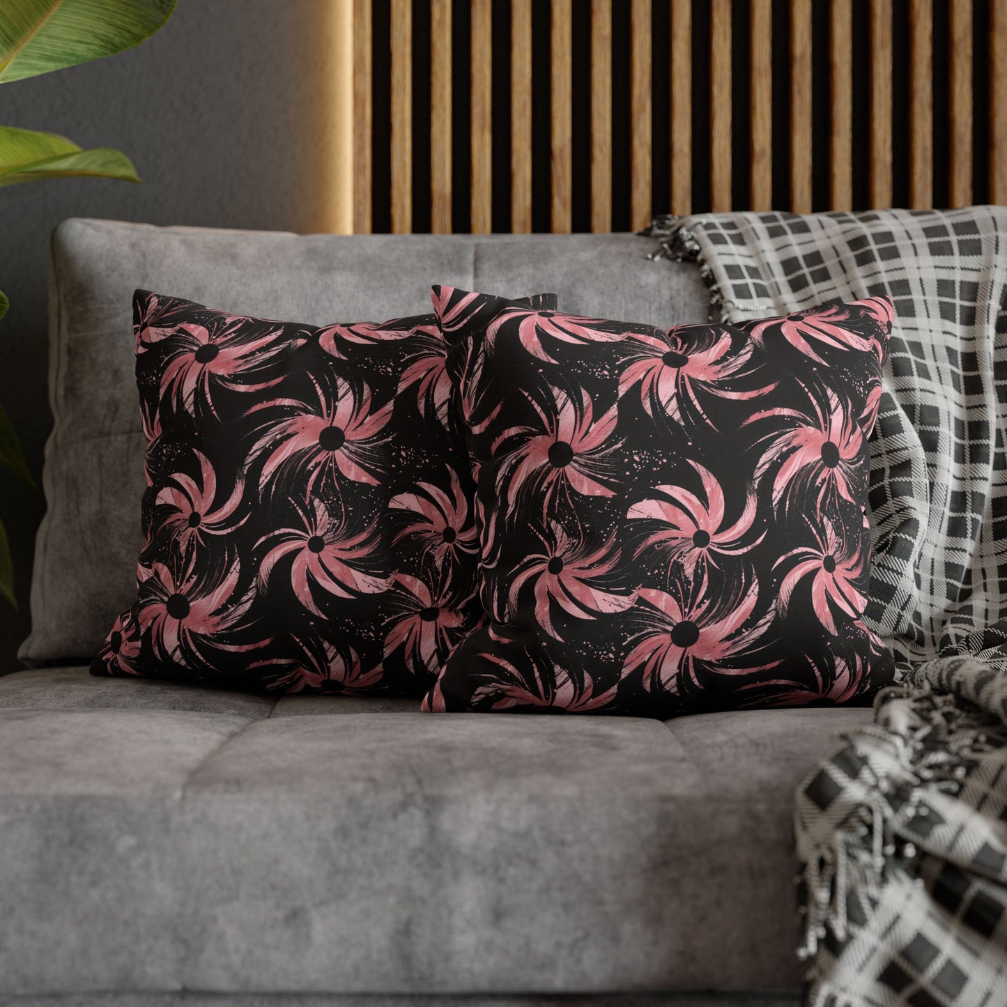 Stellar Blooms of Cosmic Pink on Midnight Black Design Spun Polyester Square Pillowcase 4 Sizes